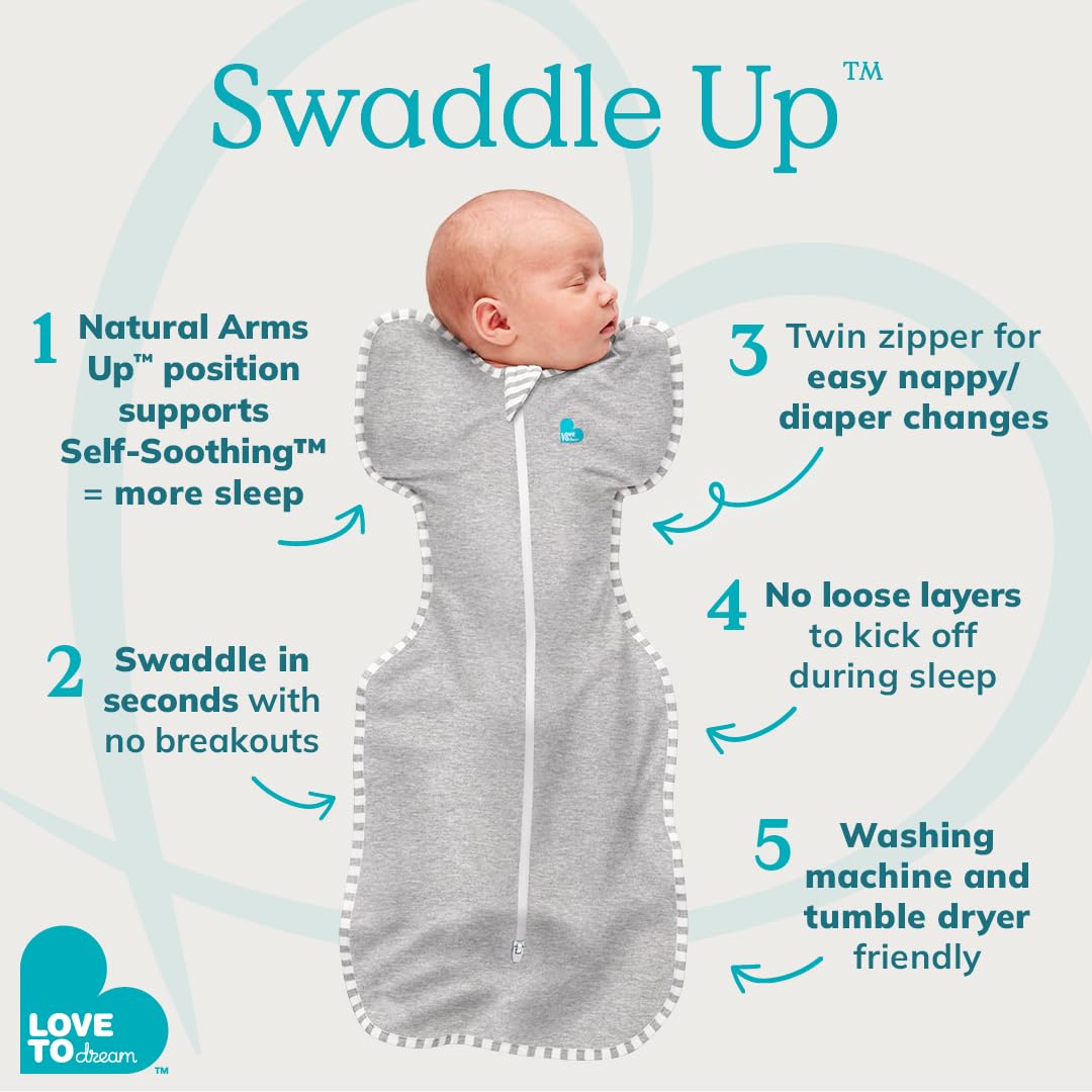 Love to Dream Swaddle UP, Baby Sleep Sack, Self-Soothing Swaddles for Newborns, Get Longer Sleep, Snug Fit Helps Calm Startle Reflex, New Born Essentials for Baby, 1.0 TOG, 13-19 lbs, Dreamer