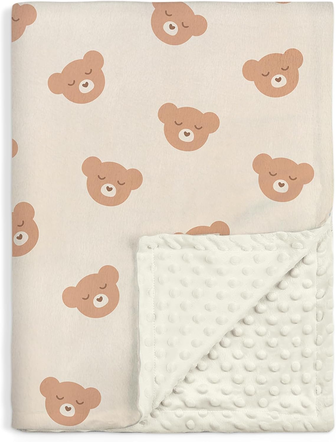 Bear Minky Baby Blanket 30 x 40 Inches for Boys Girls, Soft Plush Receiving Blanket with Dotted Back, Gift for Toddler Newborn Infant Christmas Birthday Baby Shower