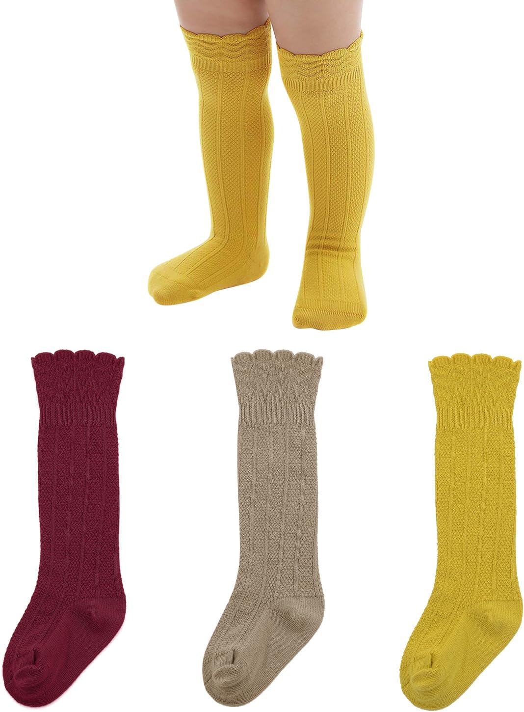 Zando Baby Knee High Socks - Infant to Toddler, Cotton Ruffle Socks, Warm Girls & Boys Long Stockings, 3-6 Pairs
