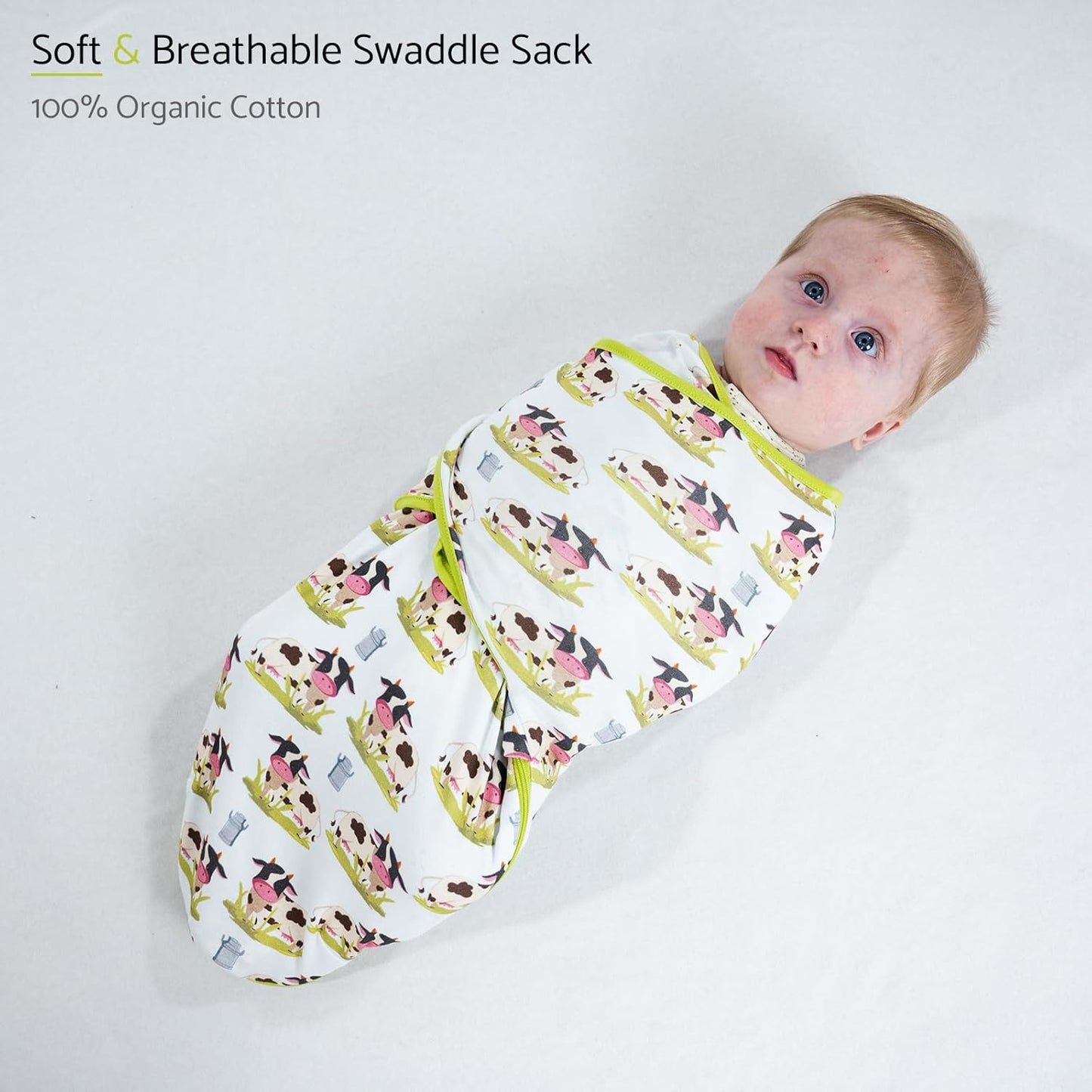 LollyBanks Baby Swaddles, 100% Organic Cotton Swaddle for Newborns Boys and Girls, 3-6 Months Swaddle Sacks with Easy Change Zipper, Baby Registry (Cow Print)