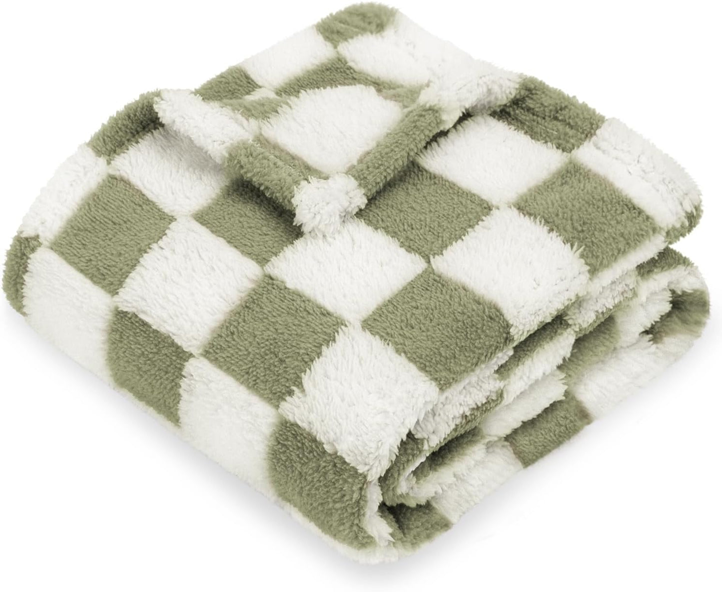 HOMRITAR Checkered Baby Blankets for Boys Girls Warm Cozy Reversible Toddler Blanket, Fluffy Fuzzy Plush Bed Blanket with Chessboard Grid Design 350GSM Mustard Green 30 x 40 Inch