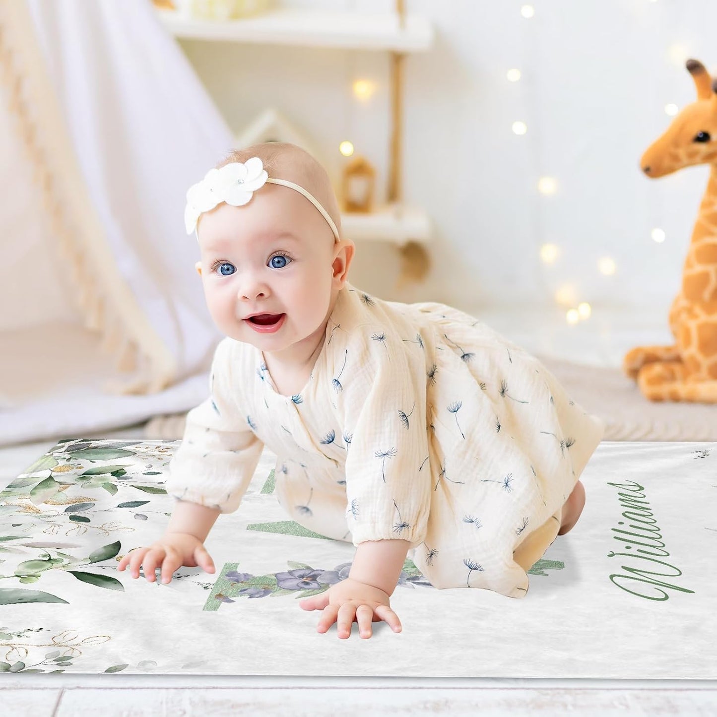 Personalized Baby Blanket with Name, Custom Floral Name Blanket Toddler Girls Soft Flannne Swaddling Blankets Customized Memorial Gift from Nana for Infant Newborn Shower