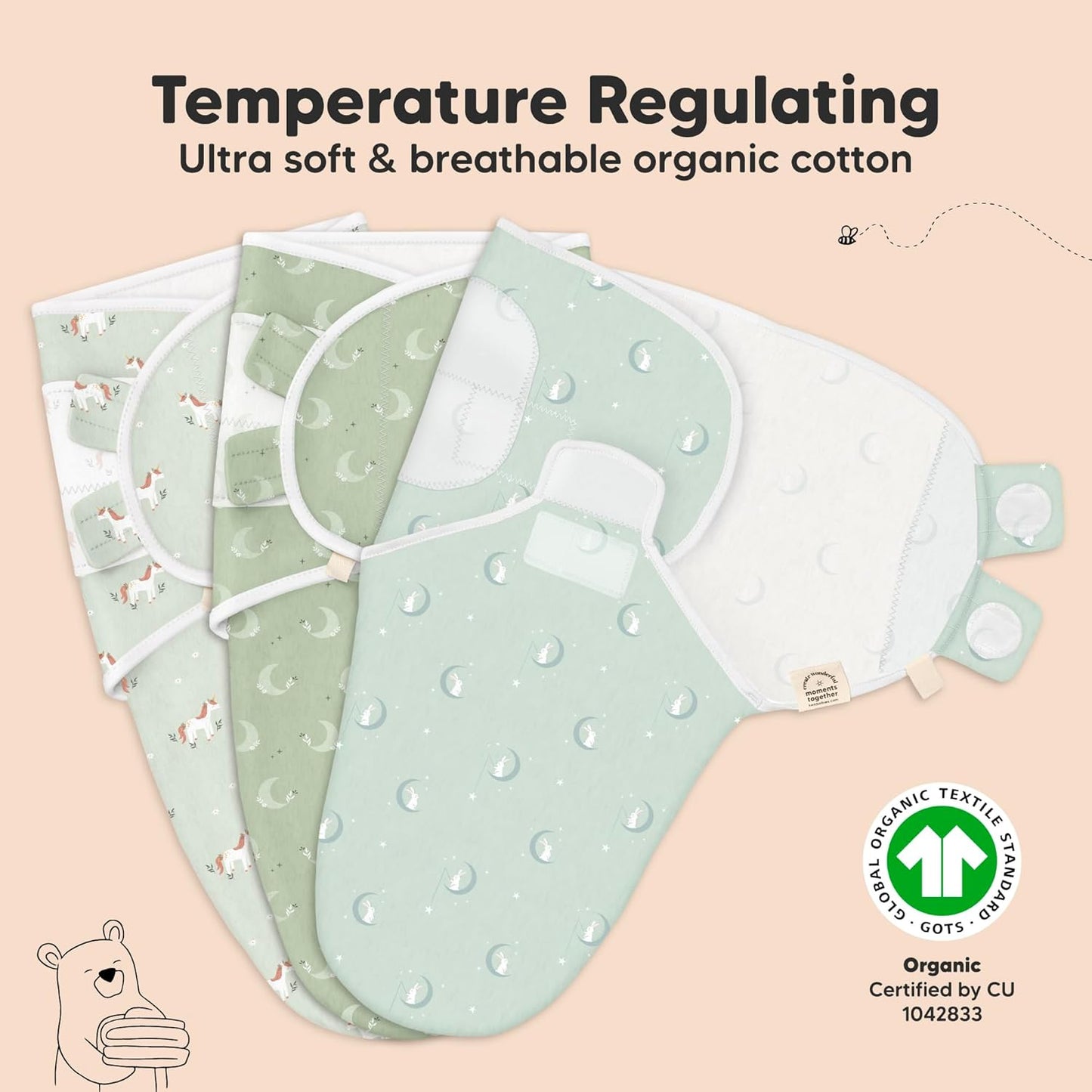 3-Pack Organic Baby Swaddle Sleep Sacks - Swaddles for Newborns, Infant 0-3 Months, Baby Girls, Boys, Soft & Snug Newborn Sleep Sack, Nursery Swaddling Blankets (Lunaris)