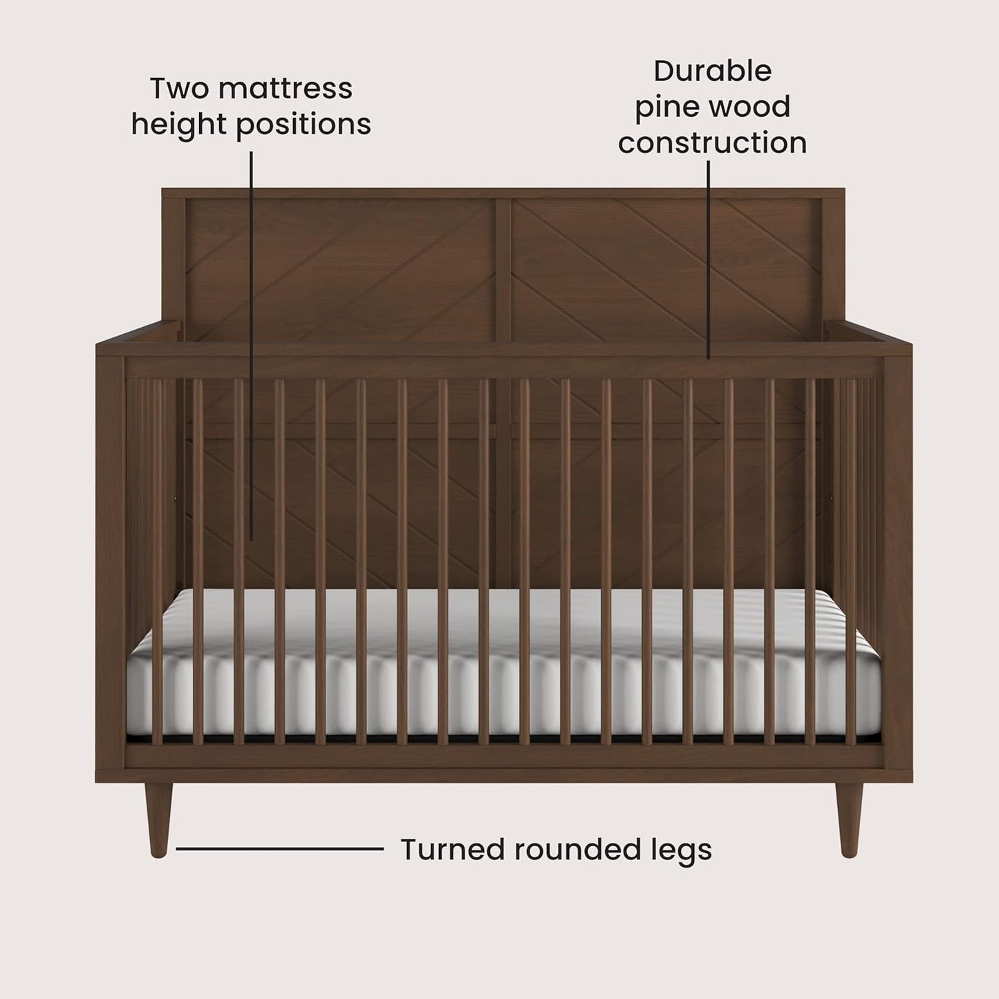 Child Craft Surrey Hill 4-in-1 Convertible Crib, Baby Crib Converts to Day Bed, Toddler Bed and Full Size Bed, 3 Adjustable Mattress Positions, Non-Toxic, Baby Safe Finish (Toasted Chestnut)