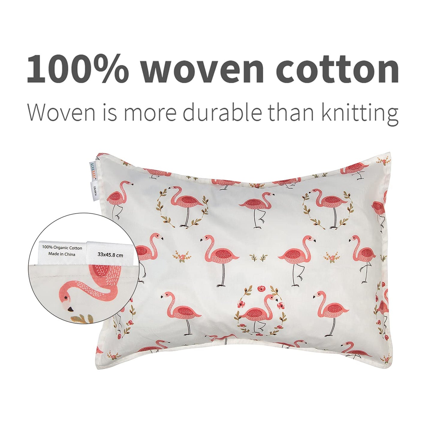 ALVABABY Toddler Pillowcases 2 Pack Organic Cotton Kids Pillow Cover Fit 13"x 18" or 14"x19" Envelope for Girl Boy Sleepy Travel