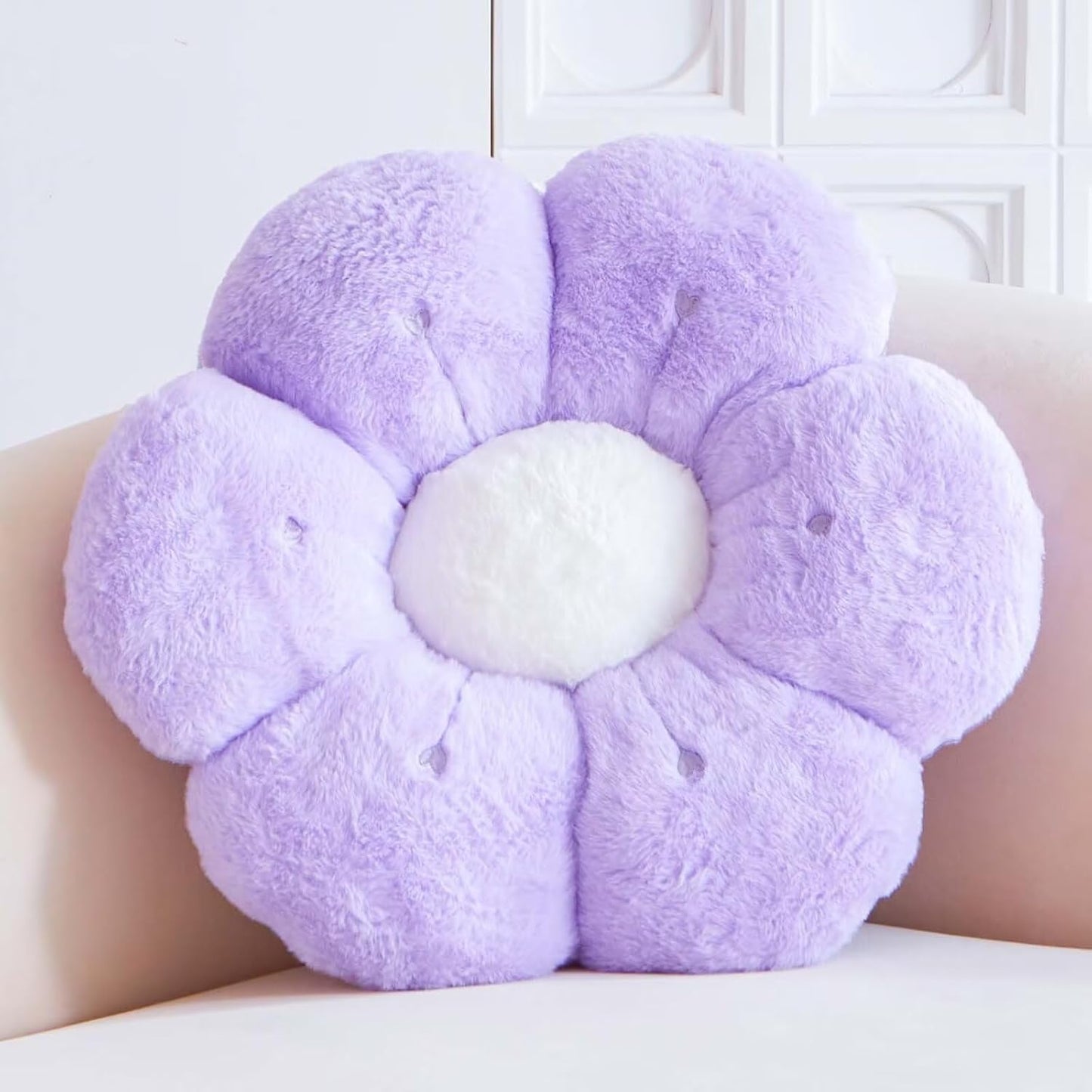 Flower Pillow, Cute Flower Shaped Decorative Pillow, Soft Rabbit Fur Daisy Pillow Home Decor Floor Seating Cushion for Bedroom Living Room (Light Purple 19.6 Inch)