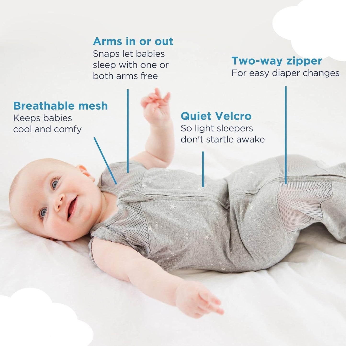 Happiest Baby Sleepea 5-Second Swaddle - 100% Organic Cotton Baby Swaddle Blanket - Doctor Designed Promotes Healthy Hip Development (Rose Stars, X-Large)