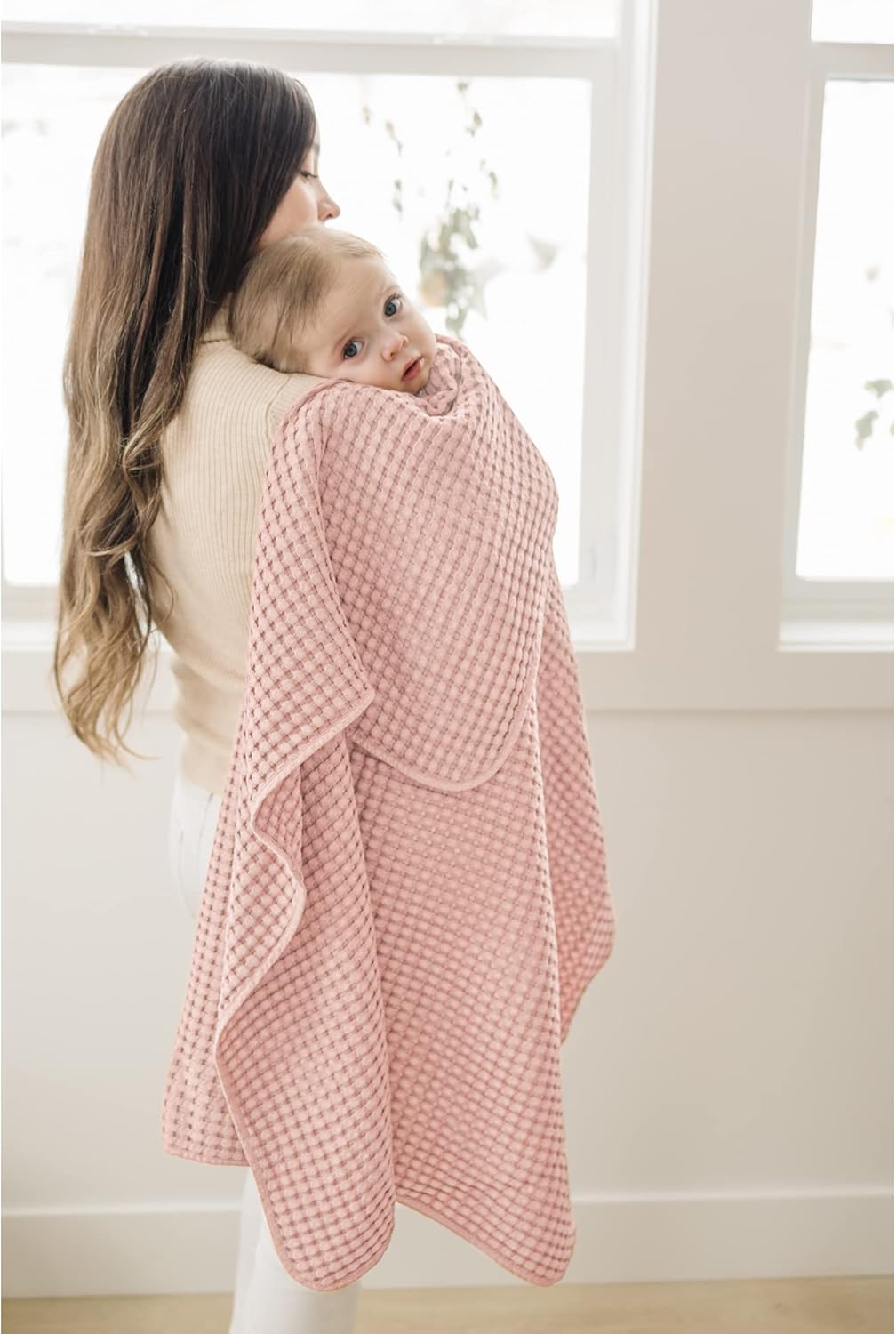 Konssy Waffle Baby Blanket - Soft & Cozy Nursery Swaddle Blanket, Lightweight Toddler Throw for Boys & Girls, Ideal for Wrapping(Pink)
