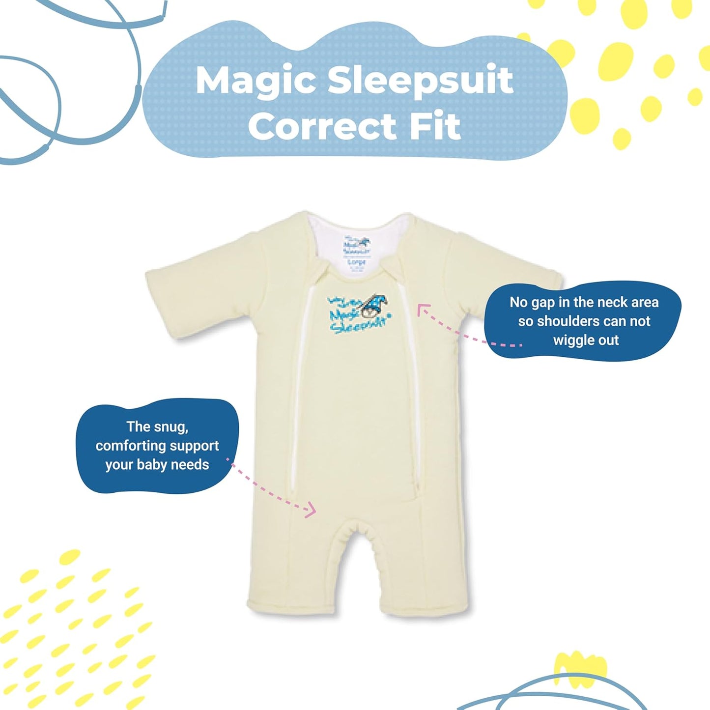 Magic Sleepsuit Baby Merlin's Microfleece Baby Swaddle Transition Product - Soft and Cozy Design, Double Zipper for Easy Diaper Changes, Promotes Safe Sleep, 3-6 Months - Cream - Small 12-18lbs
