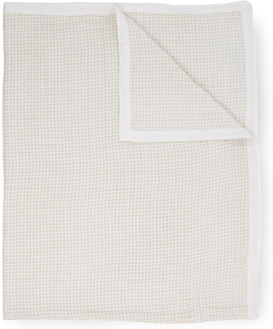 Little Unicorn Premium Quilted Throw | Super Soft, Multi-Layered Muslin XL Blanket| Great for Kids & Families (Tan Gingham)