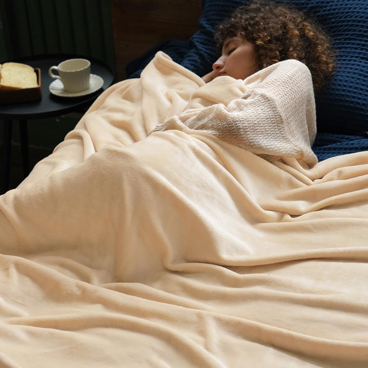 PHF Ultra Soft Fleece Blanket Twin Size, No Shed No Pilling Luxury Plush Cozy 300GSM Lightweight Blanket for Bed, Couch, Chair, Sofa Suitable for All Season, 66" x 90", Beige