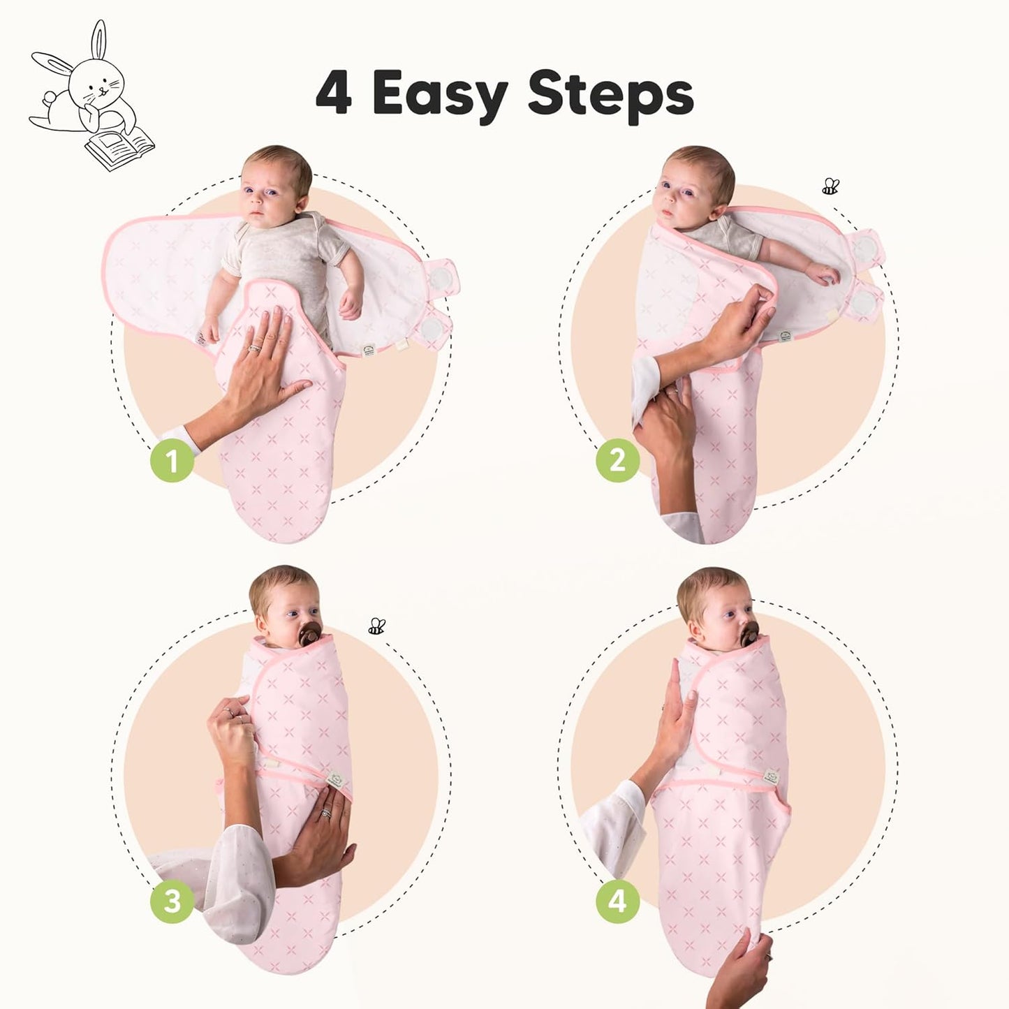 3-Pack Organic Baby Swaddle Sleep Sacks - Swaddles for Newborns, Infant 3-6 Months, Baby Girls, Boys, Soft & Snug Newborn Sleep Sack, Nursery Swaddling Blankets (Blossom, L)