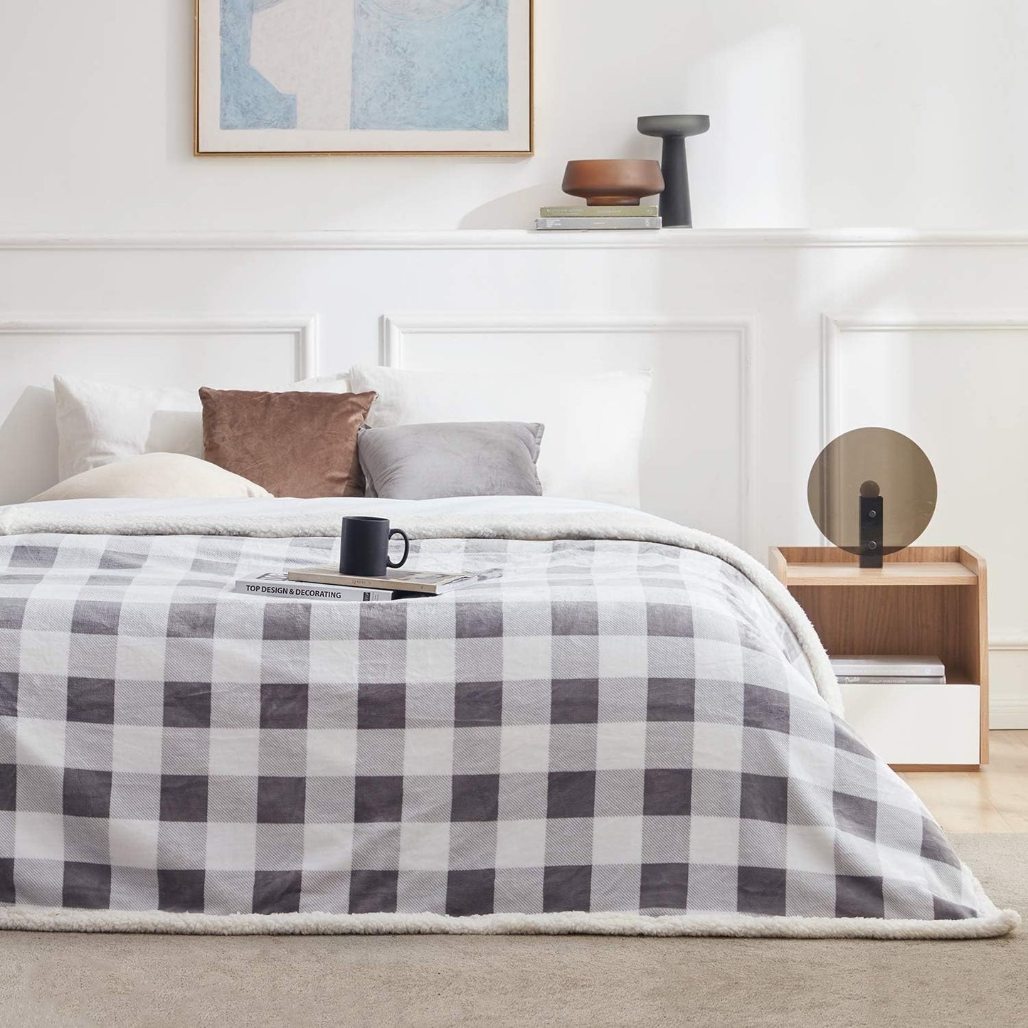 Touchat Sherpa Plaid Twin Blanket 60" X 70", Fuzzy Fluffy Soft Cozy Throw Blanket, Twin Size Plush Fleece Flannel Plush Microfiber Blanket for Couch Bed Sofa (Grey)