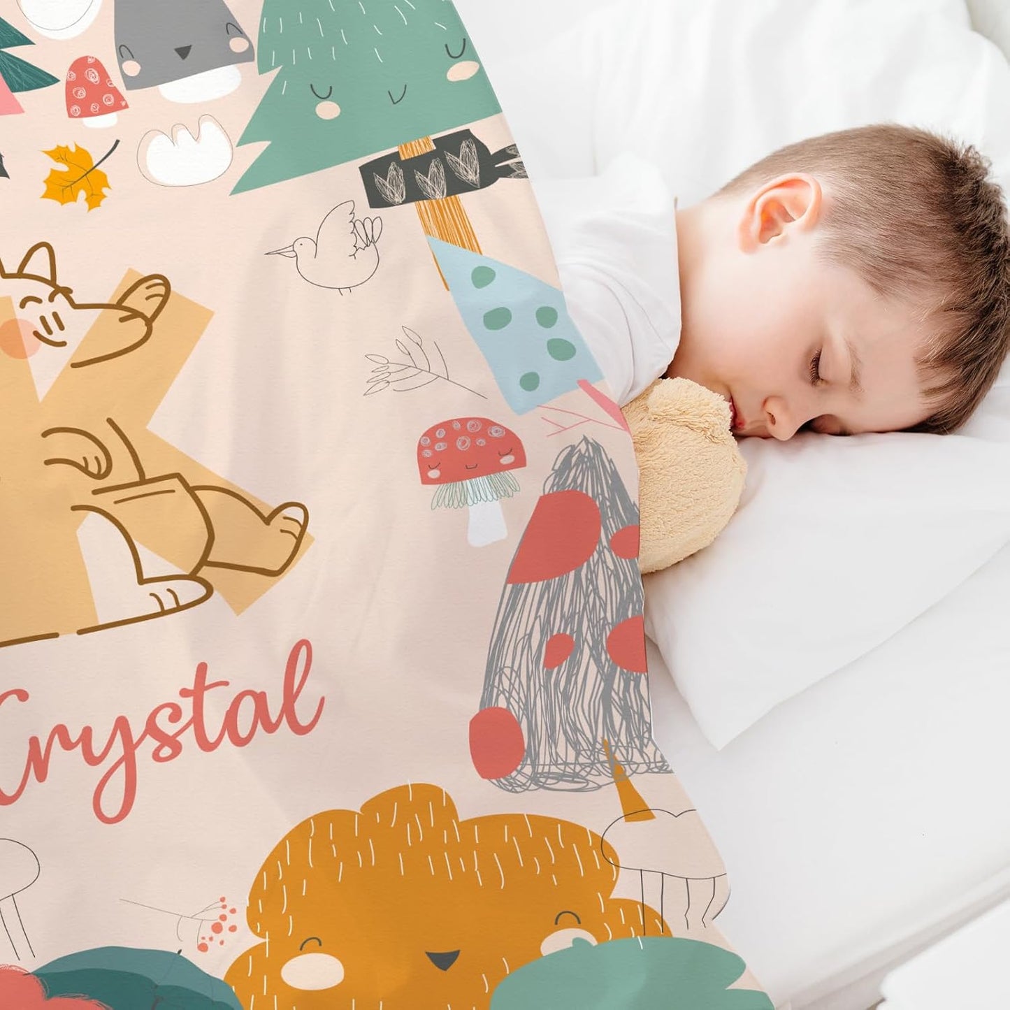 Personalized Cute Animal Baby Blanket, Custom Initial Jungle Swaddle Blanket with Name Customized Super Soft Nursery Fleece Throw Blankets for Newborns Baby Shower Girls Kids Birthday