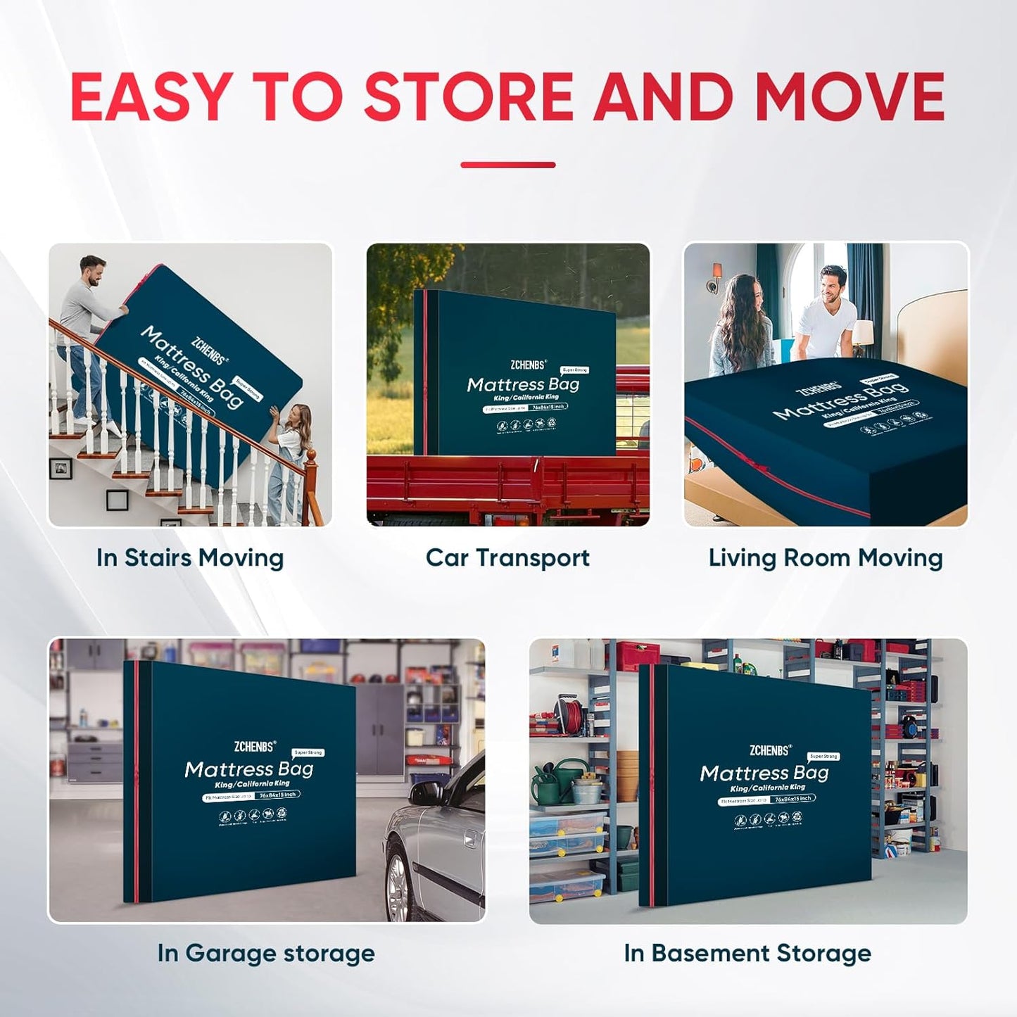 ZCHENBS® – Mattress Bags for Moving and Storage,Mattress Bag with Zippers,5 Mil Ultra-Thick Bed Bag,Waterproof,Anti-Tear,Heavy-Duty Mattress bag (Black, King/California King-(2 Pack))