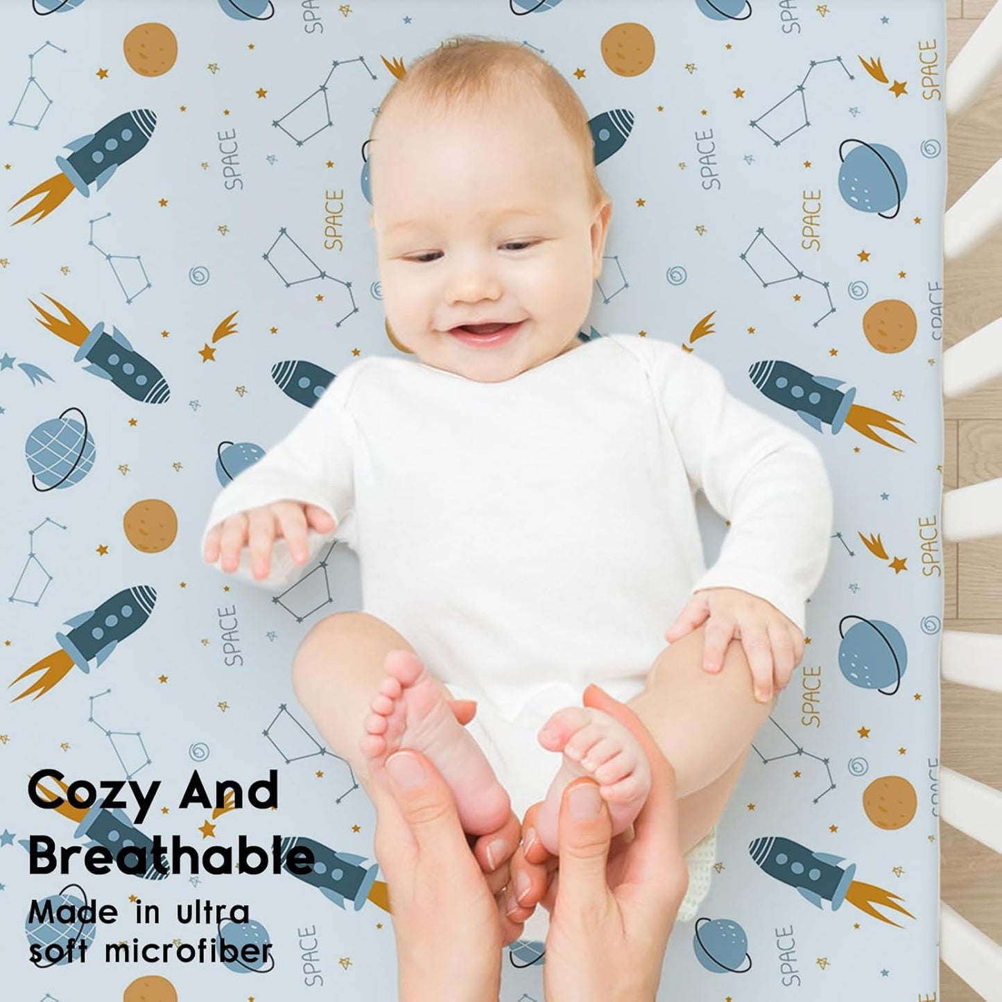 Yoofoss Baby Crib Sheets for Boys Girls, Fitted Crib Sheet 2 Pack for Standard Crib and Toddler Mattress, Super Soft Microfiber Baby Sheet 28x52x8in(Blue Rocket)