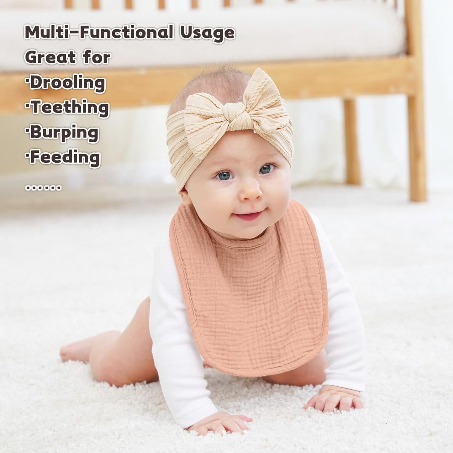 Susurration Muslin Baby Bibs 8 Pack Bandana Drool Bibs, Soft Square Adjustable Baby Drooling Bibs for Unisex Girls & Boys