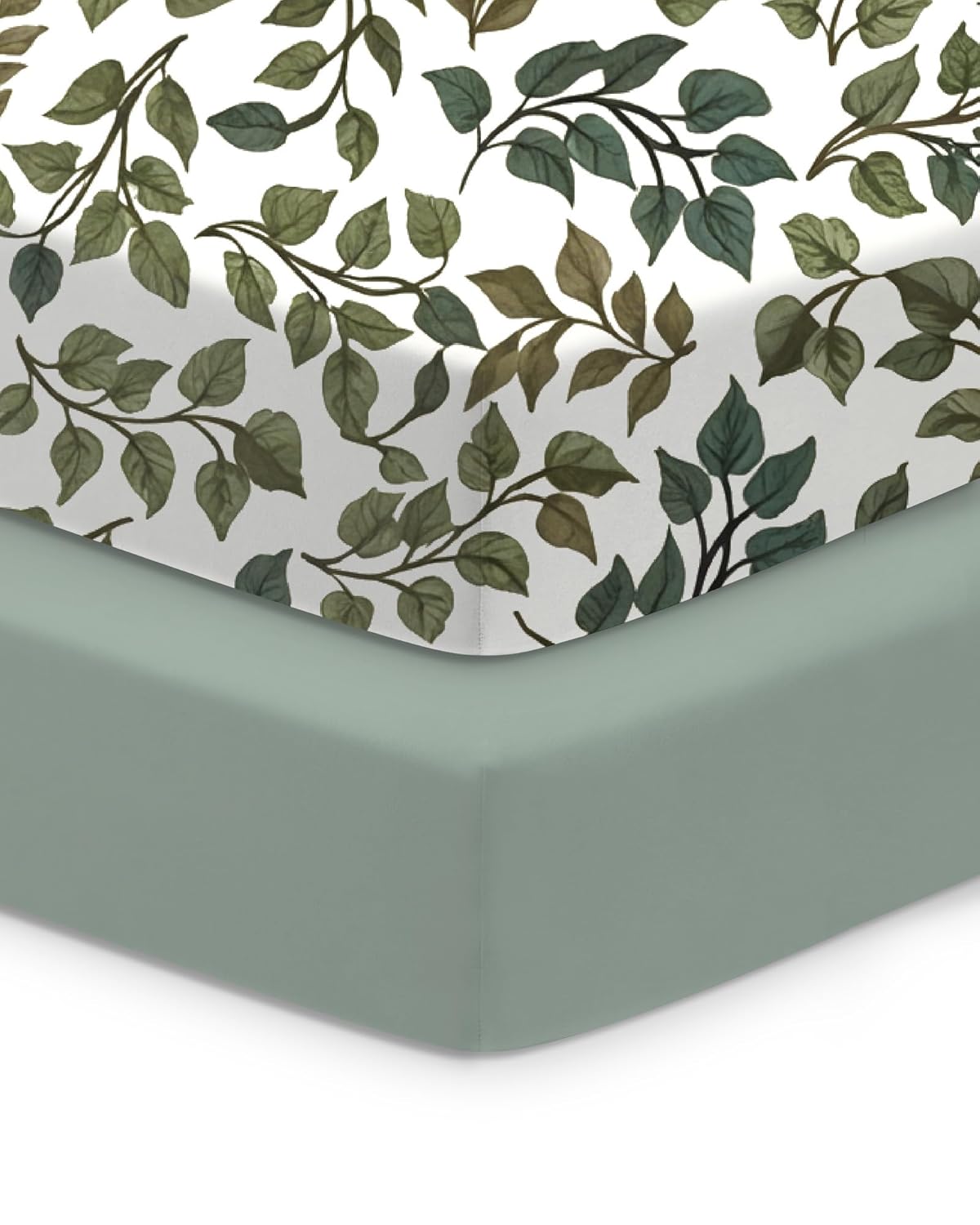 Baby Crib Sheets for Standard Crib Mattress - Green+Leaf, Ultra Soft and Durable, Cozy and Breathable, Fits 28''x52''x9'' Extra Deep Pocket