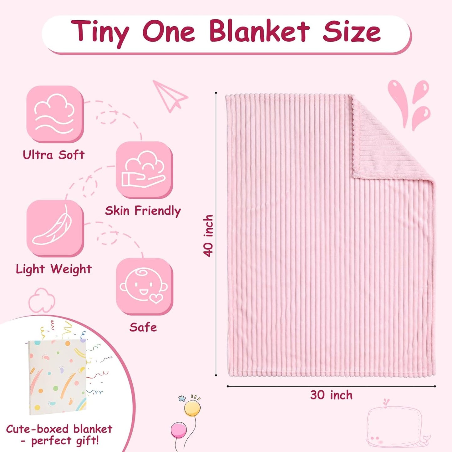 Soft Fleece Baby Blanket Ultra Cozy Pink Baby Blankets for Girls Warm and Lightweight Infant Toddler Newborn Receiving Gift with Reversible Stripes for Crib Stroller, 30x40 Inch, Light Pink