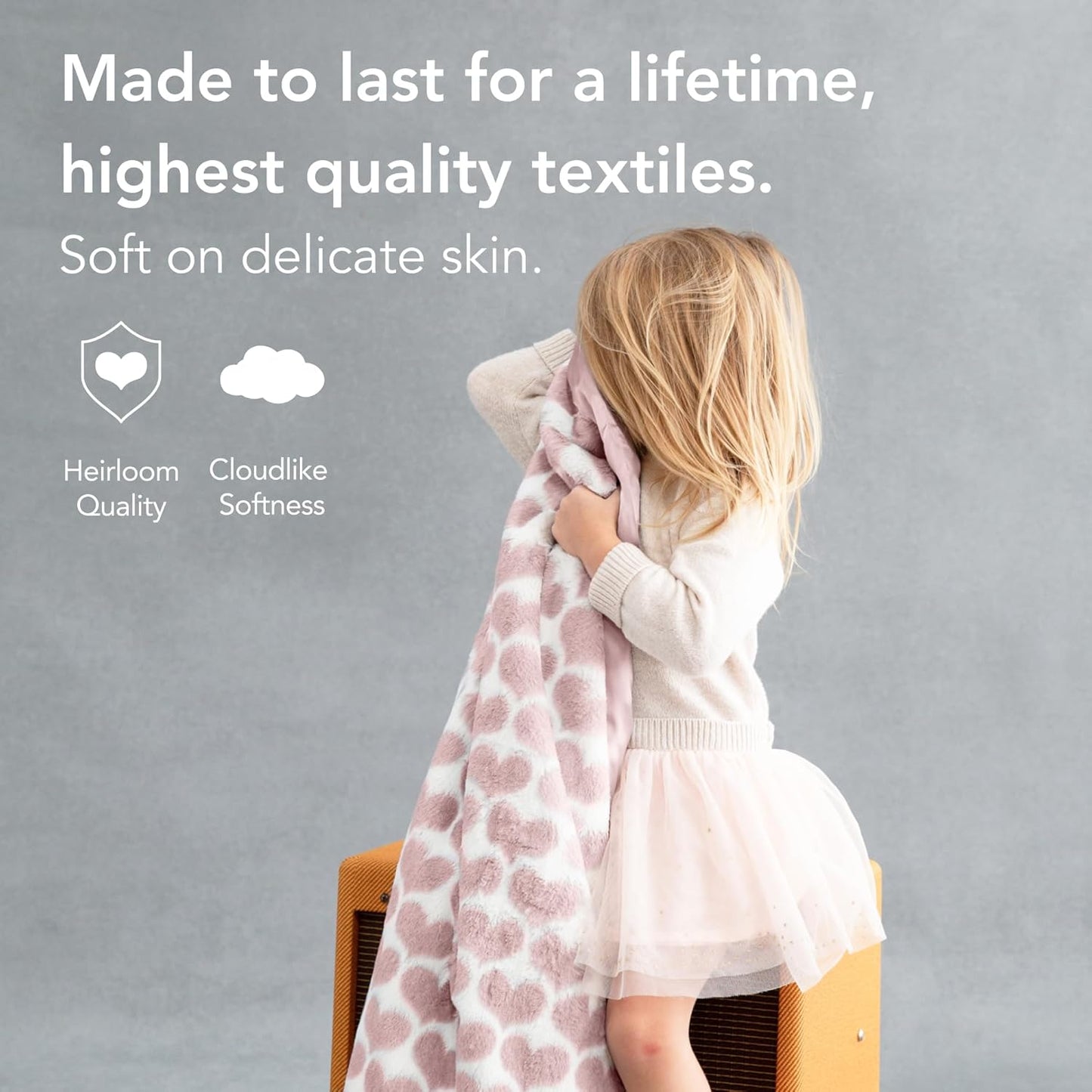 Little Giraffe Baby Blanket - Luxe Soft Blanket with Satin Trim - Baby Stroller Blanket - Newborn Baby Essentials & Baby Gifts - 29"x35" - Heart Army Dusty Pink