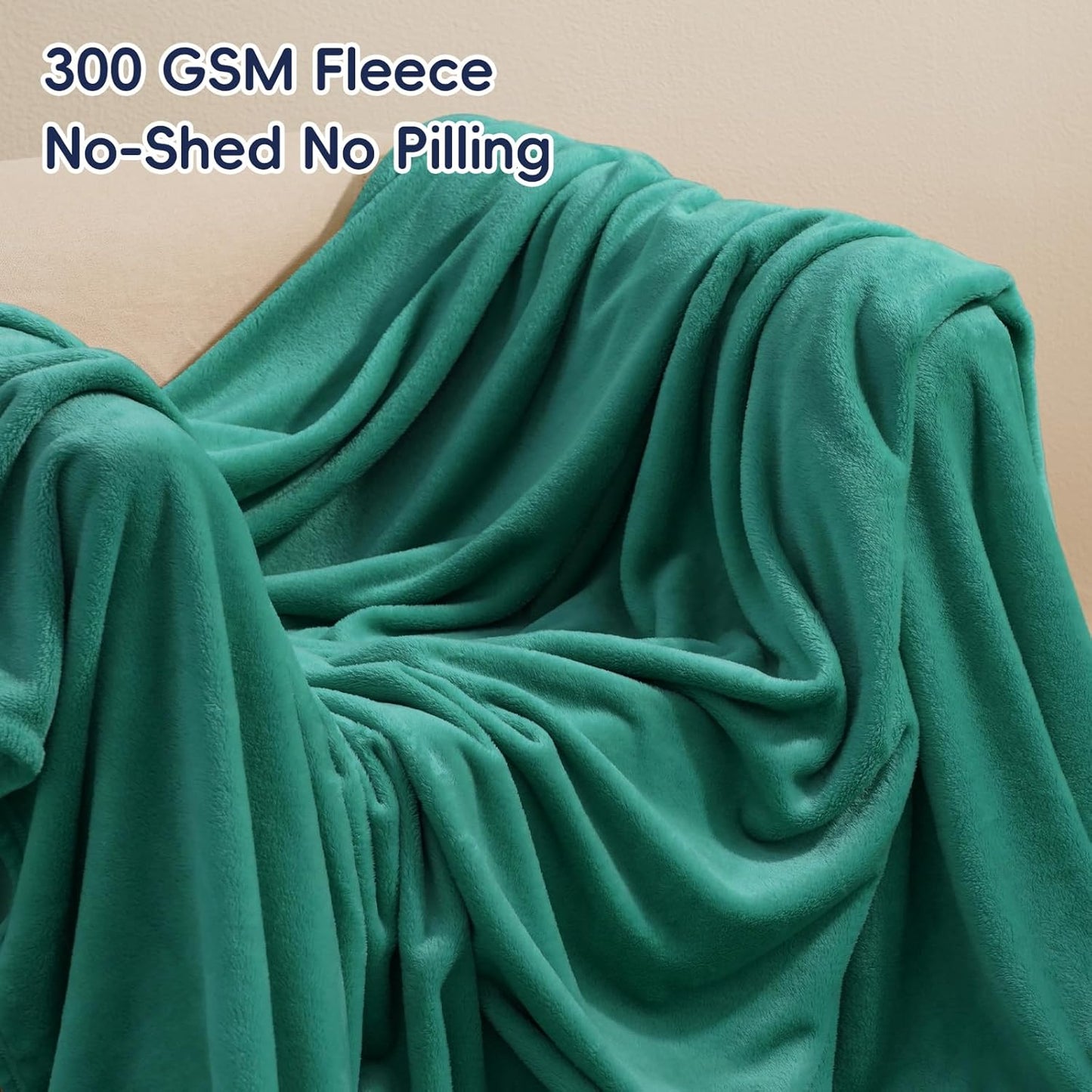 PHF Ultra Soft Fleece Blanket Twin Size, No Shed No Pilling Luxury Plush Cozy 300GSM Lightweight Blanket for Bed, Couch, Chair, Sofa Suitable for All Season, 66" x 90", Teal Green