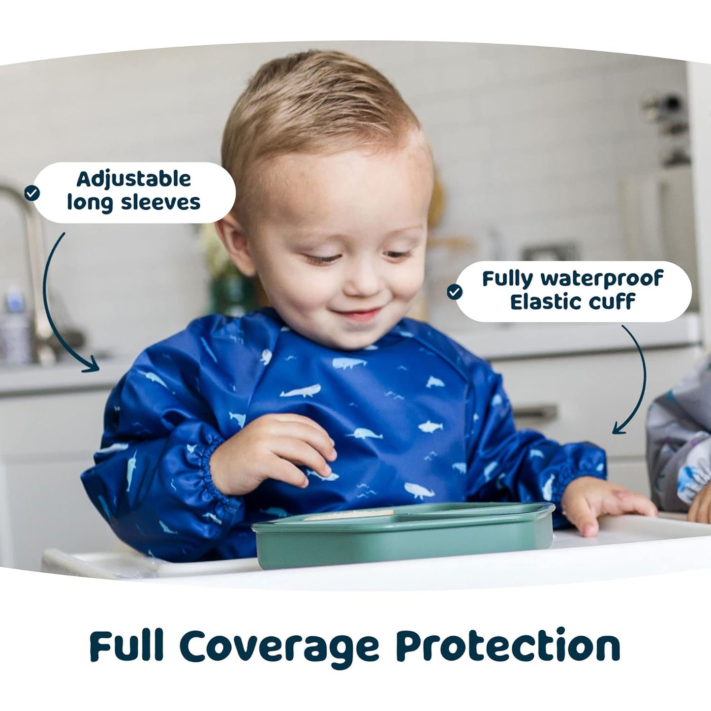 Tiny Twinkle Mess Proof Baby Bib,Waterproof Smock Baby Bib for Eating,Machine Washable Long Sleeve Bib,Baby Led Weaning,Toddler Bib,BLW Supplies(Ocean Life, Large 2-4 Years)