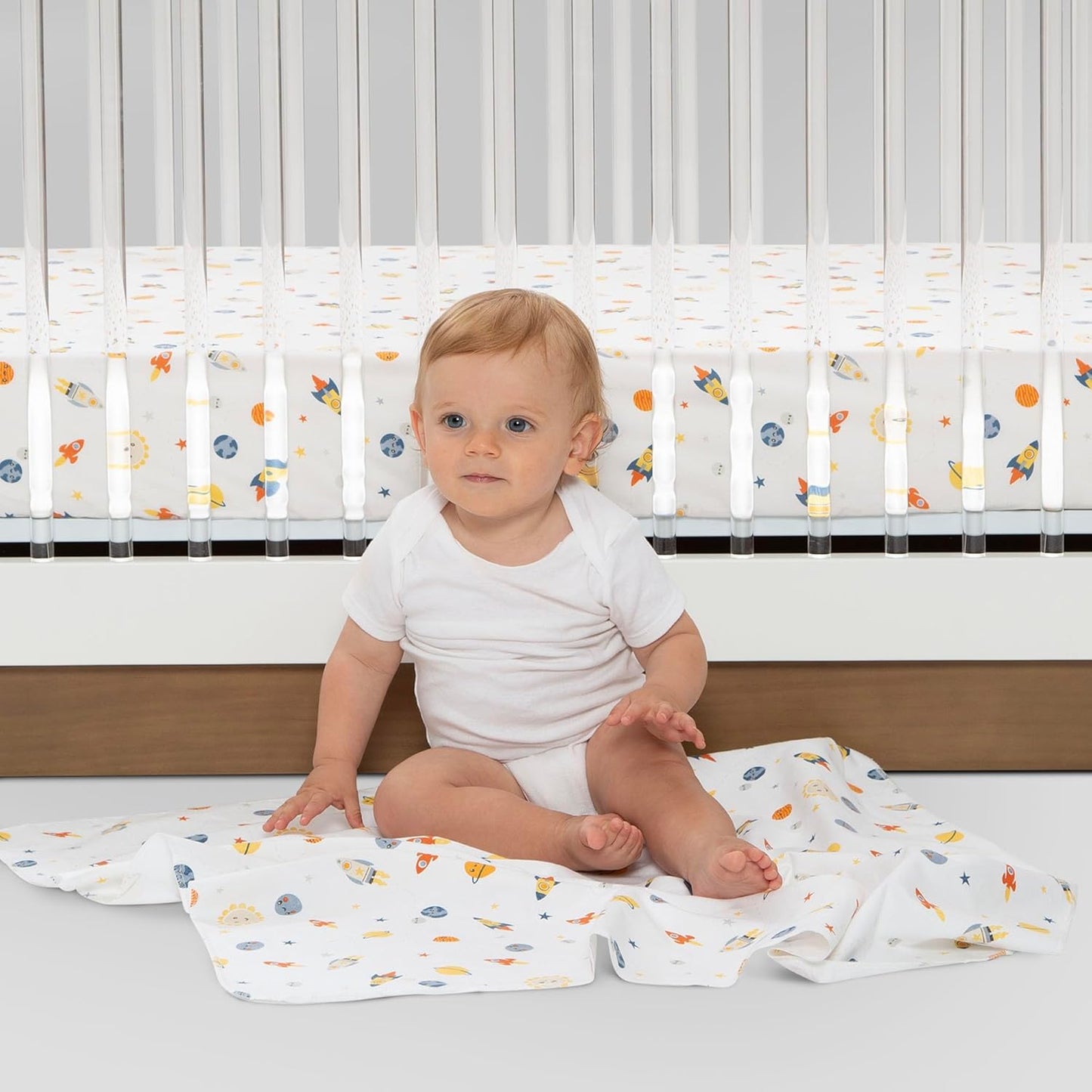 Delta Children 100% Cotton Flannel Baby Receiving Blankets for Girls and Boys – 30x30 Inches (Pack of 2), Space Exploration