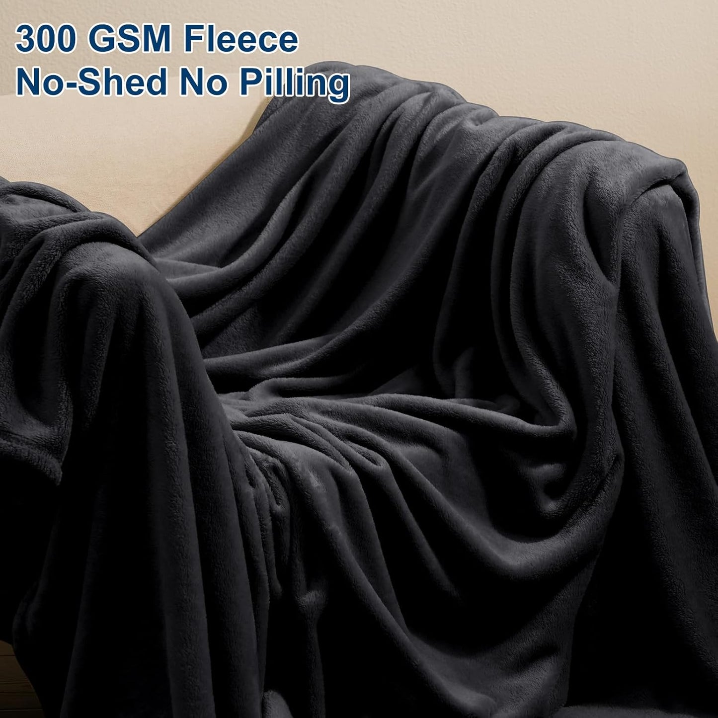 PHF Ultra Soft Fleece Blanket King Size, No Shed No Pilling Luxury Plush Cozy 300GSM Lightweight Blanket for Bed, Couch, Chair, Sofa Suitable for All Season, 108" x 90", Black