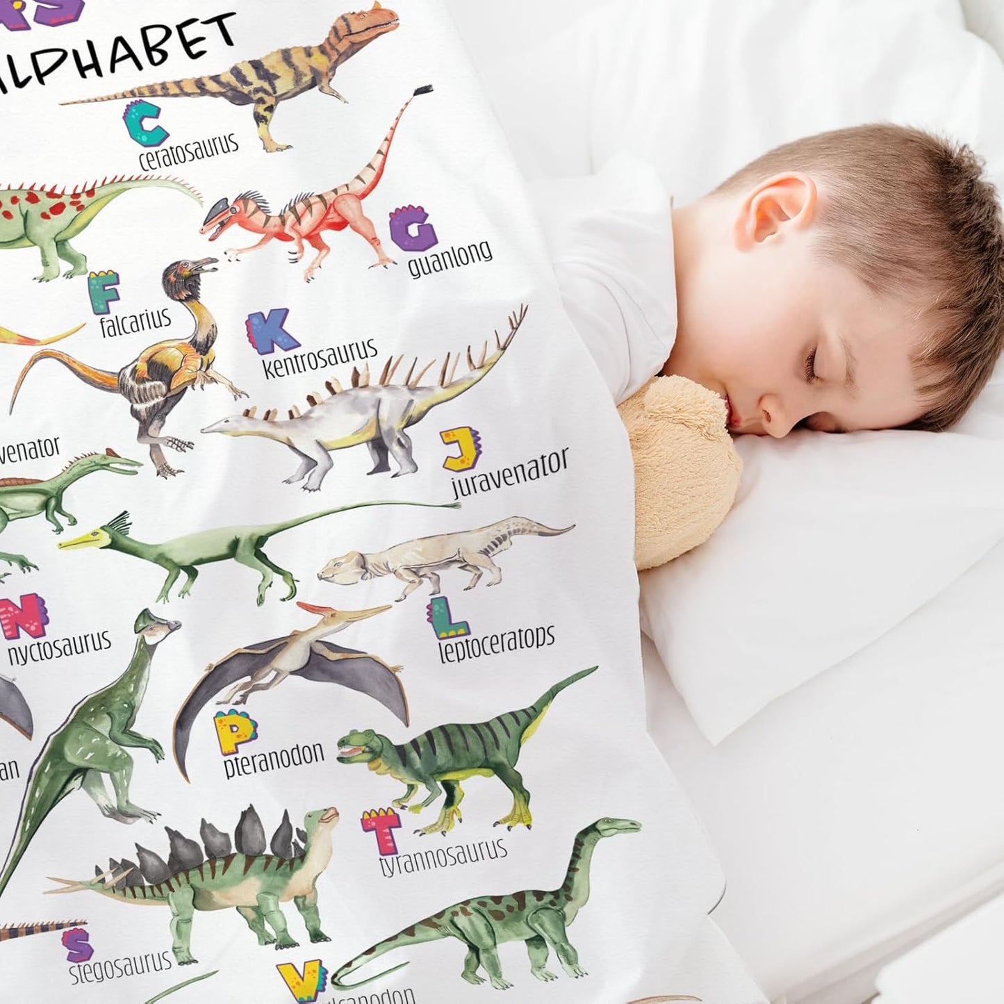 Personalized Dinasour Name Baby Blanket, Custom Cute Alphabet Name Blanket Toddler Boy Soft Flannne Swaddling Blankets Customized Monogram Memorial Gift from Nana for Infant Newborn Shower