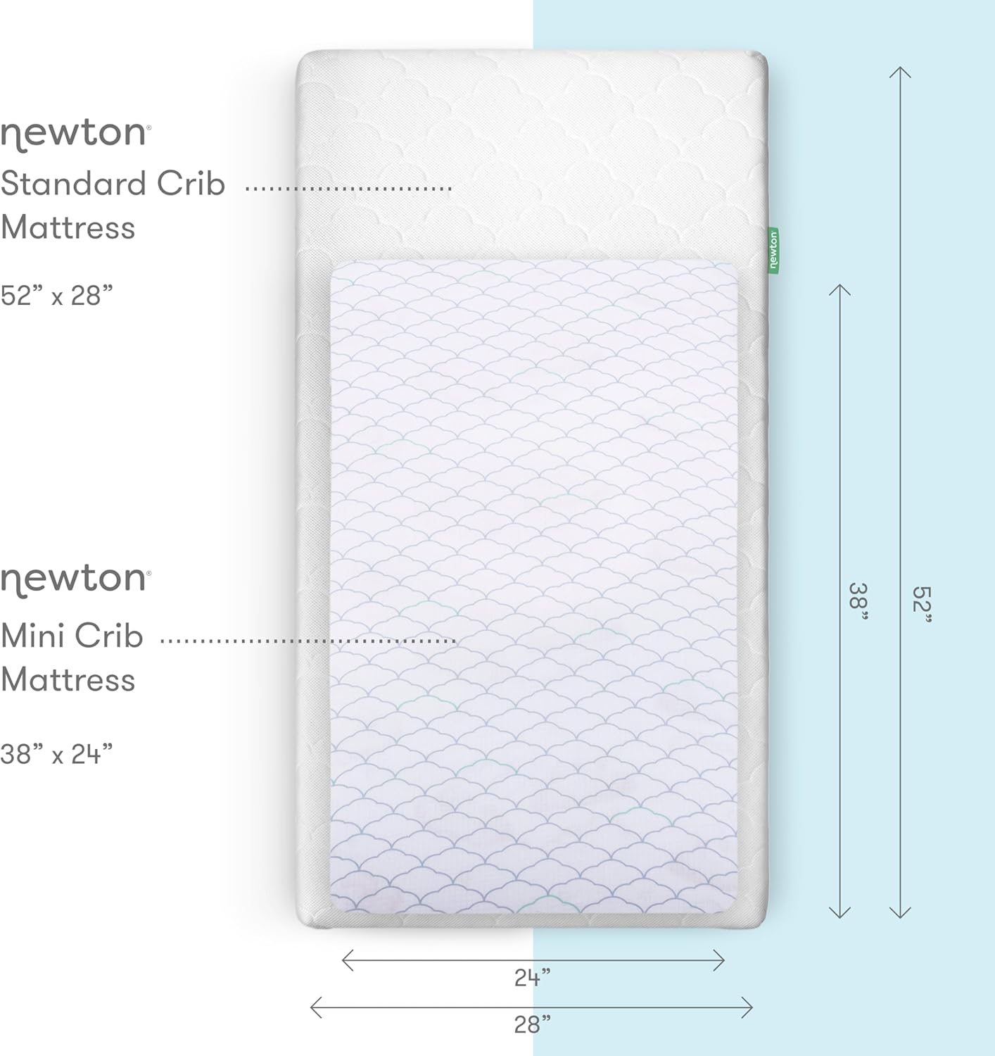 Newton Baby MINI CRIB Fitted Sheets (2-Pack) | Organic Muslin Cotton, Breathable Soft Baby Sheets, Washable Baby Mattress Sheets, Fits Any Mini Sized Crib 24" x 38", Dreamweaver Moonstone Mist + White