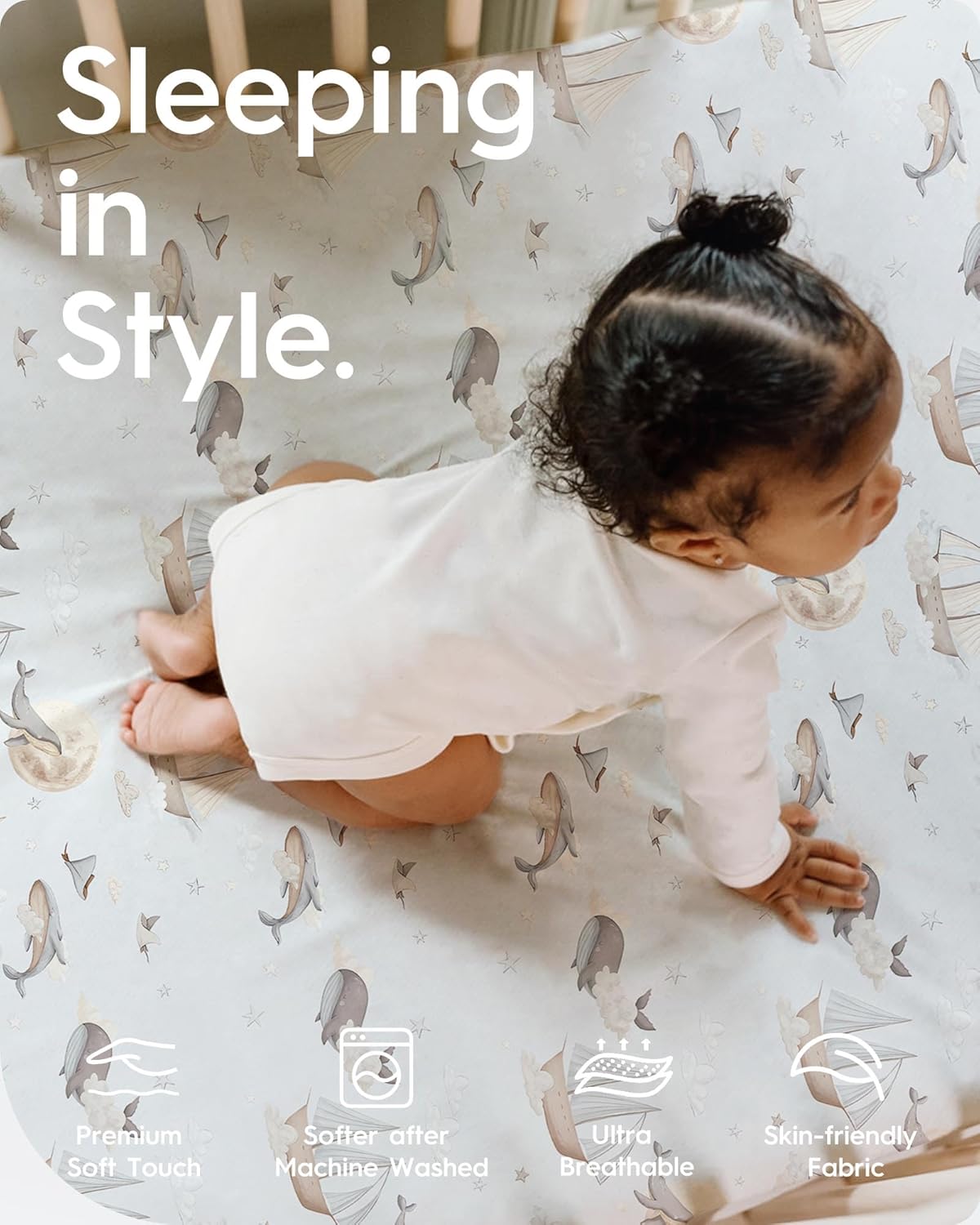 Premium Fitted Baby Boy Crib Sheets for Standard Crib Mattress - Ultra-Soft Jersey Knit Crib Mattress Sheet, Safe and Snug, Durable, Stylish Crib Sheet, 28''x52''x9'' Extra Deep Pocket (Whale Dreams)