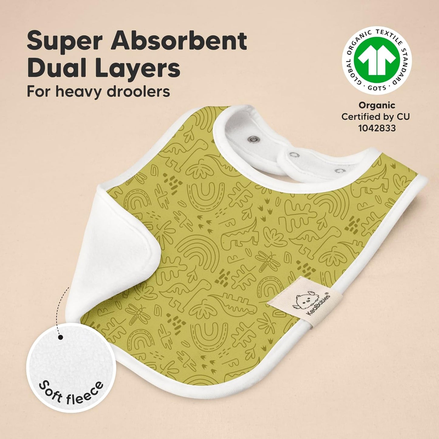 KeaBabies 8-Pack Organic Baby Bibs for Boys, Girls - Super Absorbent Cotton Drool Bibs for Baby Girl & Boy, Teething Toddler, Drooling Newborn, Ultra Soft & Machine Washable (Mesozoic)