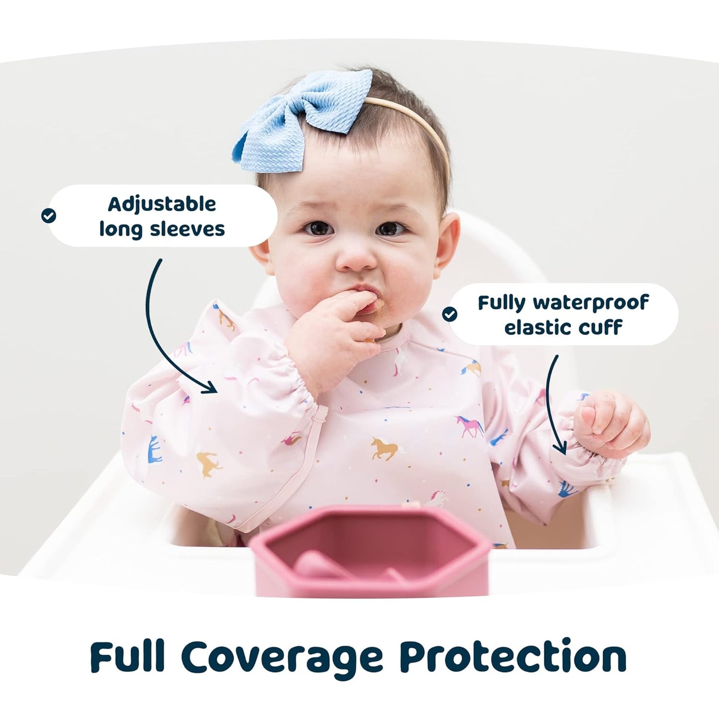 Tiny Twinkle Mess Proof Baby Bib,Waterproof Smock Baby Bib for Eating,Machine Washable Long Sleeve Bib,Baby Led Weaning,Toddler Bib,BLW Supplies(Rose, Large 2-4 Years)