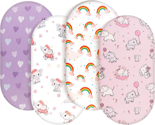 4 Pack Baby Girl Bassinet Sheets Set Soft Fitted Floral or Elephant Theme Baby Girl Mattress Covers Breathable Toddler Bed Sheets for Infant or Newborn Girls (Elephant, Bassinet Sheets)