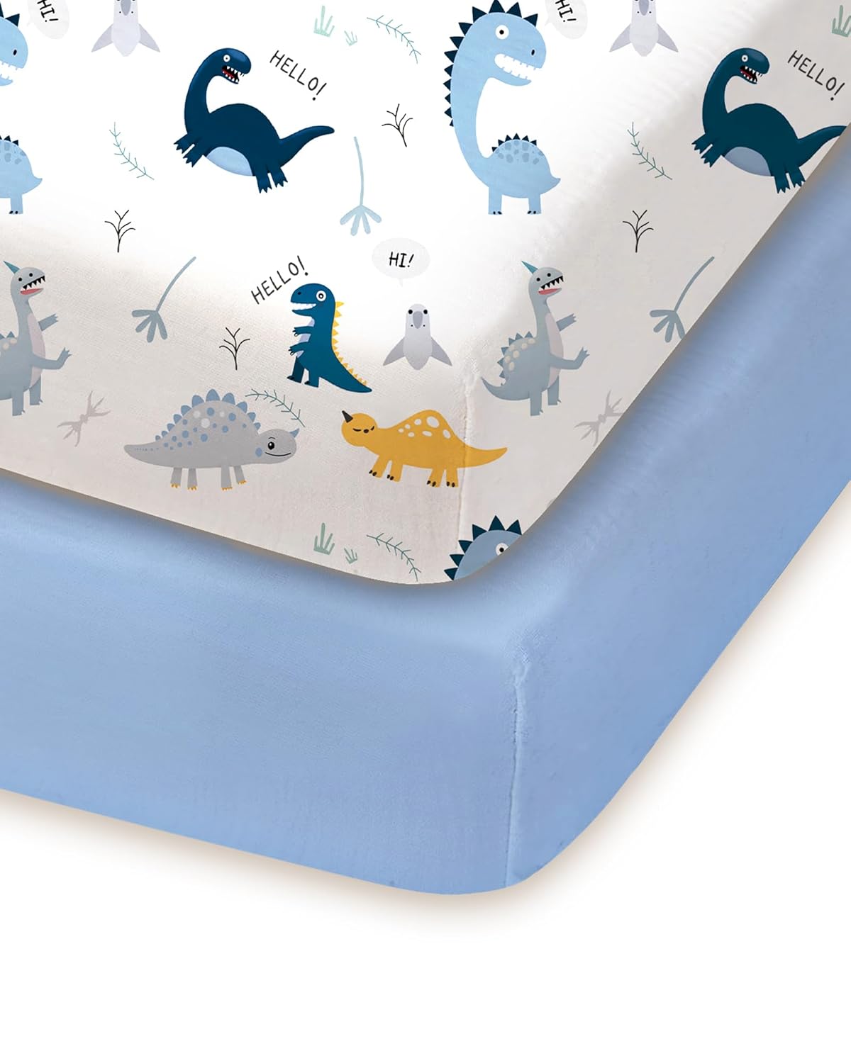 Pack and Play Sheets Fitted, Dino Animals Blue, Soft and Stretchy, Hypoallergenic and Safe, 2 Pack for Mini Crib and Pack N Play