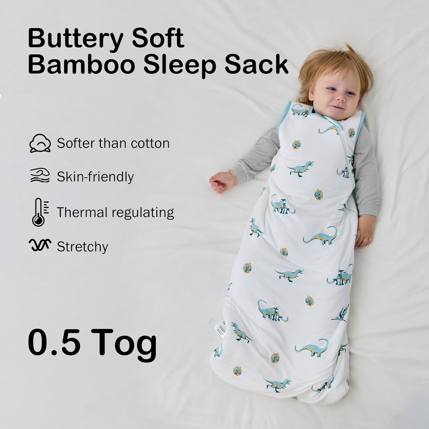 BubblePanda Rayon Made from Bamboo Sleep Sack 0-6 Months 0.5 Tog Soft Newborn Sleep Sack 3-6 Months for Infant Babies 2-Way Zipper Wearable Blanket Baby 0-3 Months