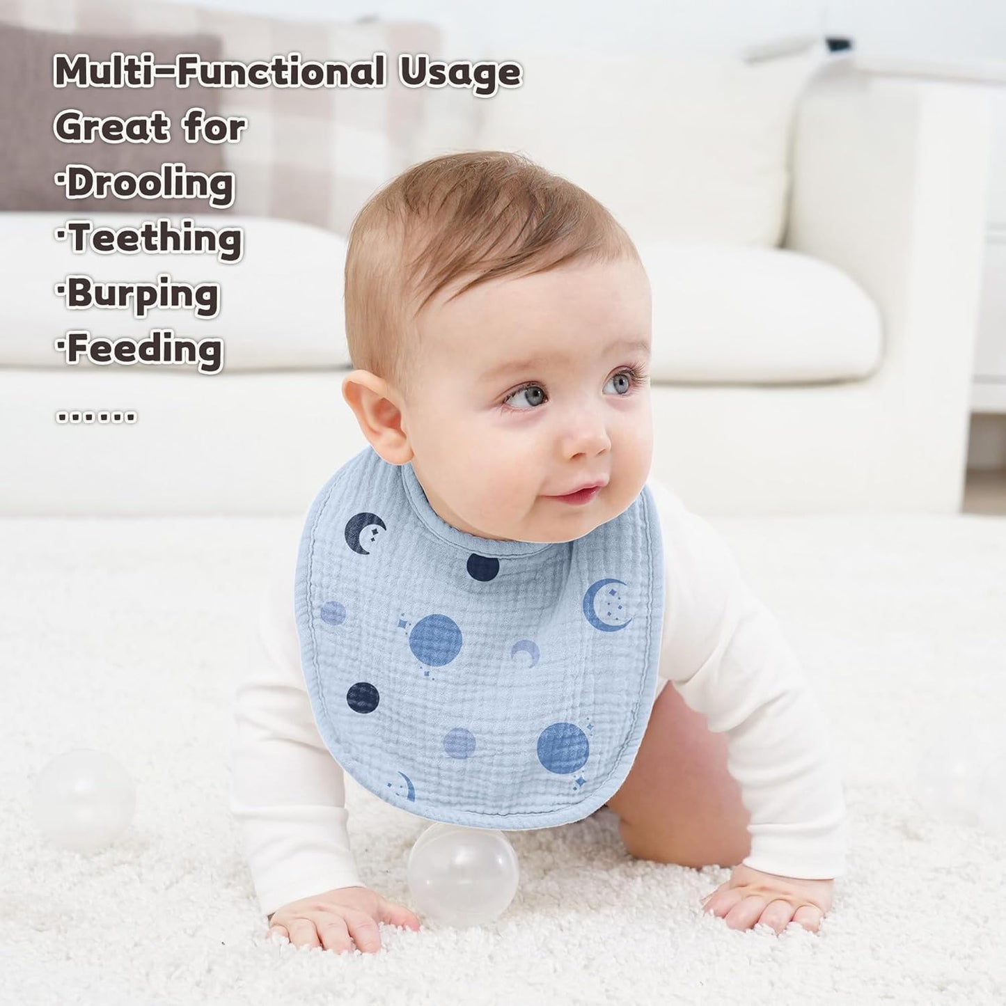 Susurration Muslin Baby Bibs 8 Pack Bandana Drool Bibs, Soft Square Adjustable Baby Drooling Bibs for Unisex Girls & Boys