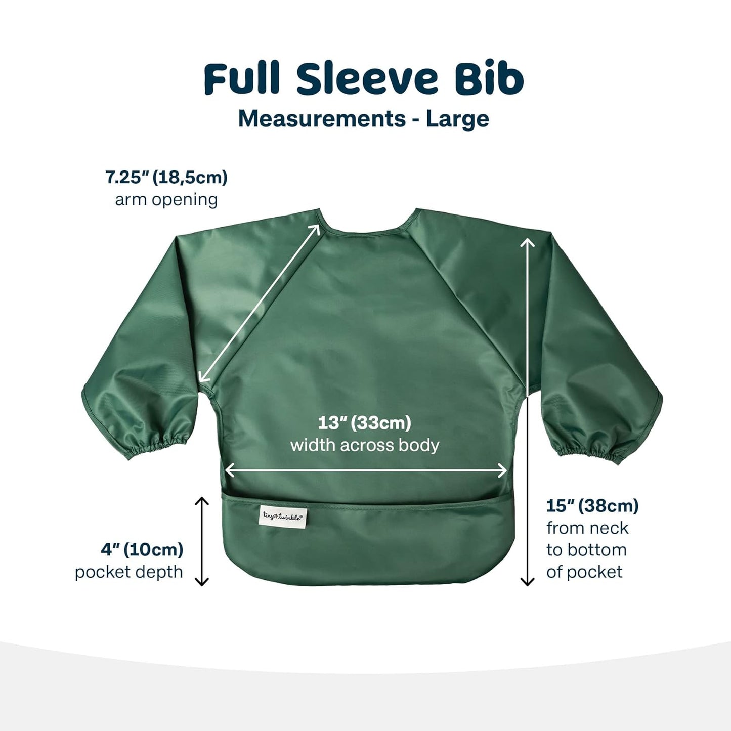 Tiny Twinkle Mess Proof Baby Bibs, 2pk Waterproof Smock Baby Bibs for Eating, Machine Washable Long Sleeve Bibs, Baby Led Weaning, Toddler Bibs, BLW Supplies(Slate Olive, Large 2-4 Years)