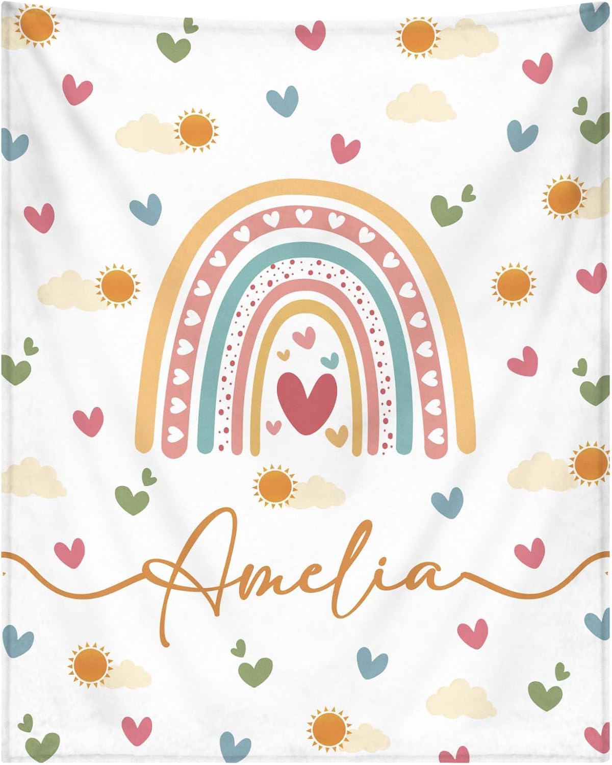 Personalized Baby Blankets for Girls Women Custom Boho Style Baby Blanket with Rainbow Personalized Baby Girl Blanket with Name Customized Gift for Adult Expecting Mom Baby Shower Birthday Gifts