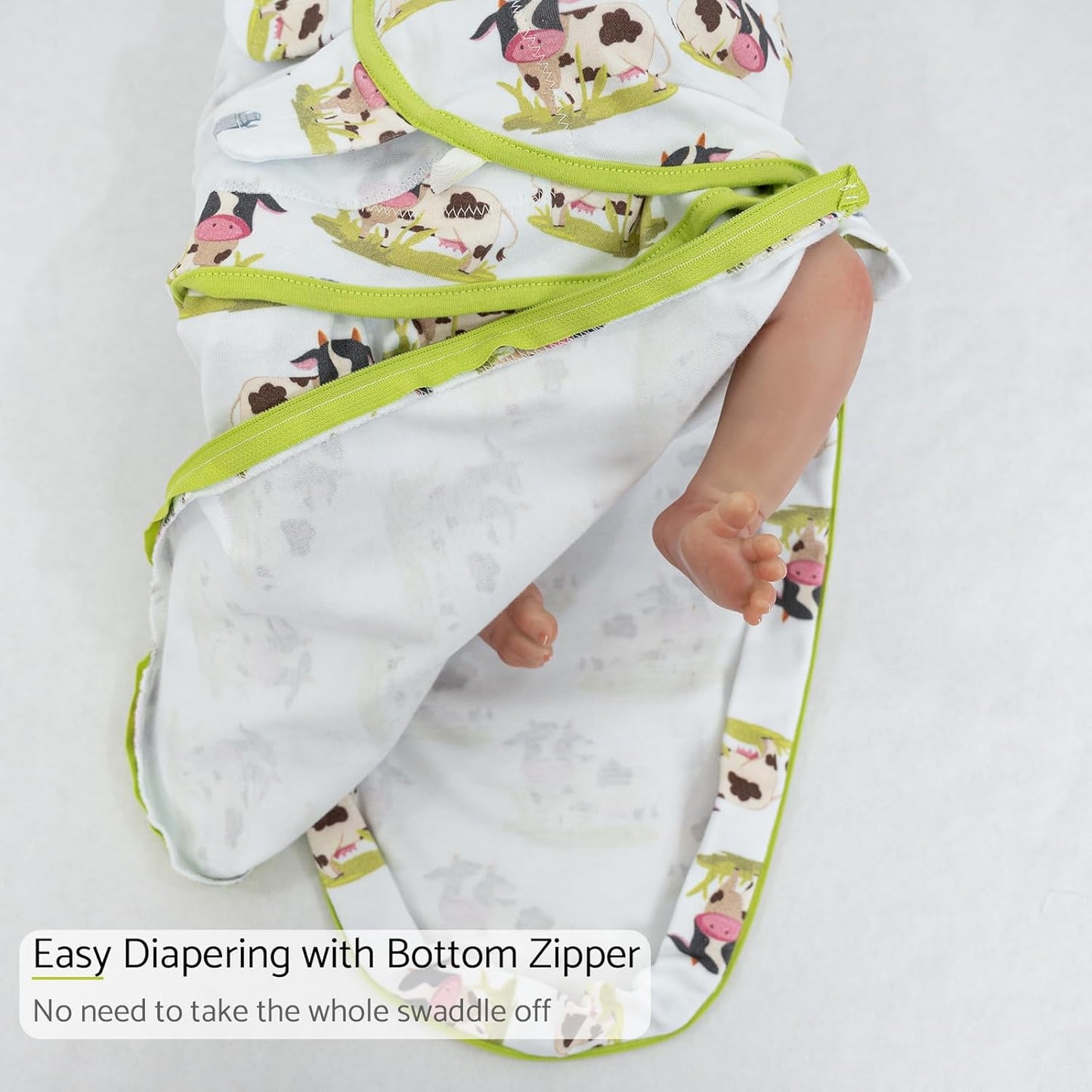 LollyBanks Baby Swaddles, 100% Organic Cotton Swaddle for Newborns Boys and Girls, 3-6 Months Swaddle Sacks with Easy Change Zipper, Baby Registry (Cow Print)