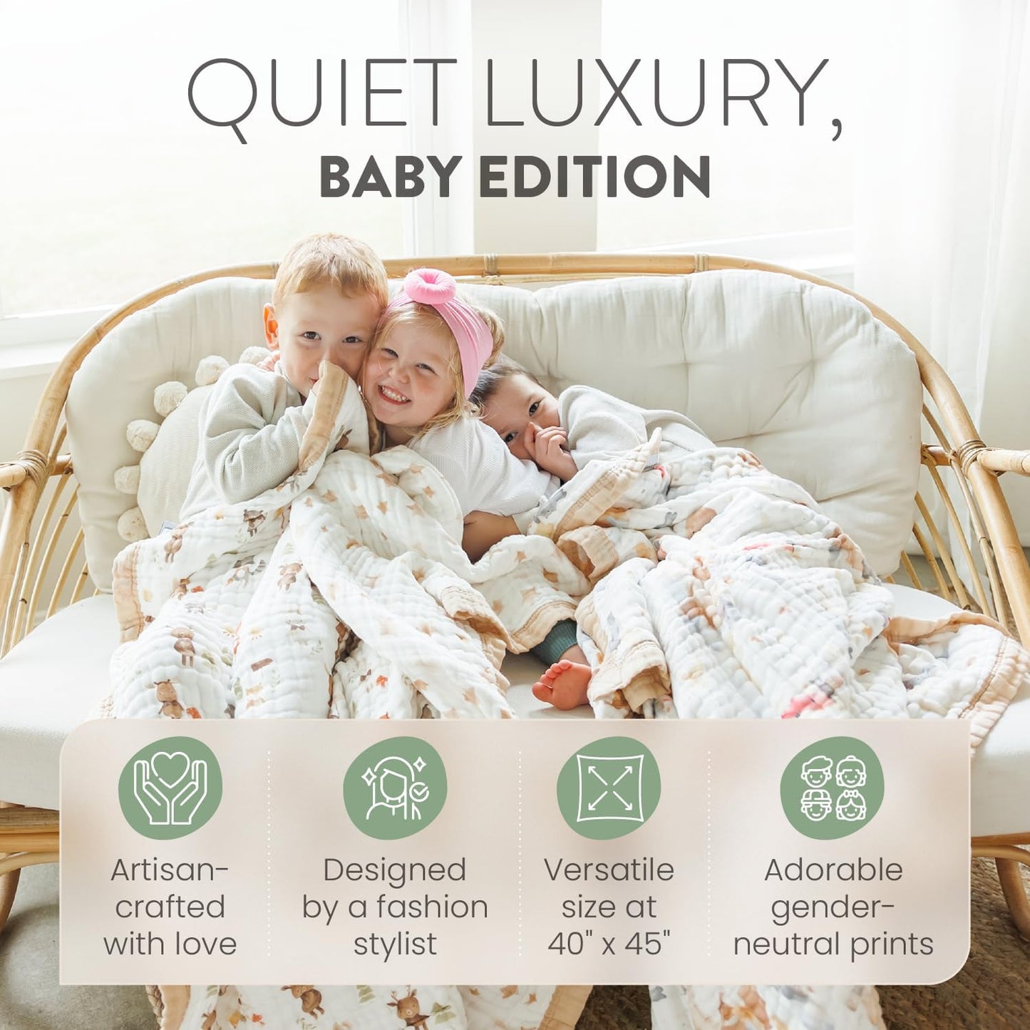 Organic Cotton Muslin Baby Blanket for Boys and Girls - Luxurious Soft Toddler Quilt for Swaddling - Gender Neutral Blankets Makes a Great Jungle