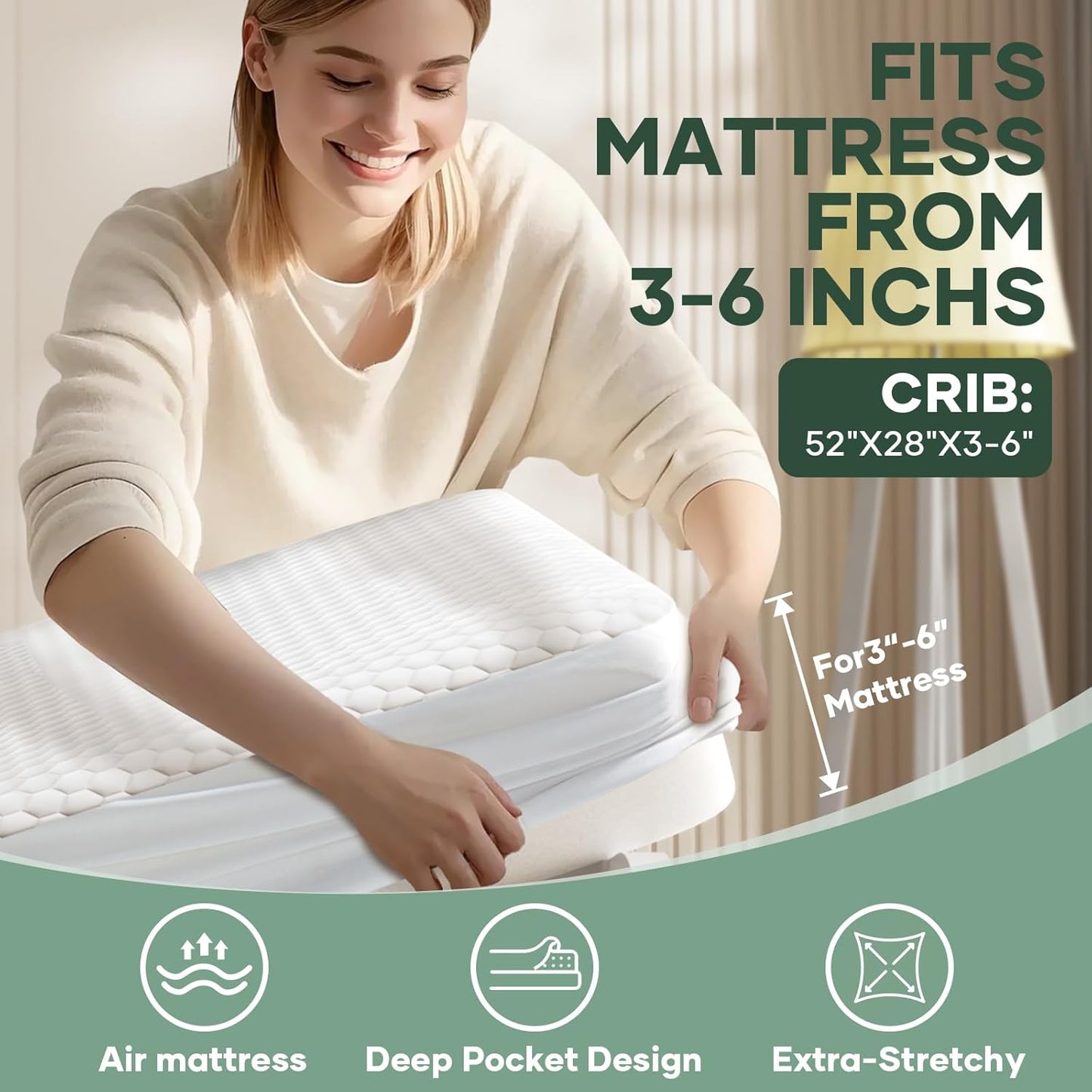 OhGeni 100% Waterproof Mattress Protector, Crib Size-2 Pack Mattress Pad, Fits 3"-6" Mattresses with Deep Pocket, Cooling, Breathable Fitted Sheets, Soft Bed Cover, Noiseless, Machine Washable