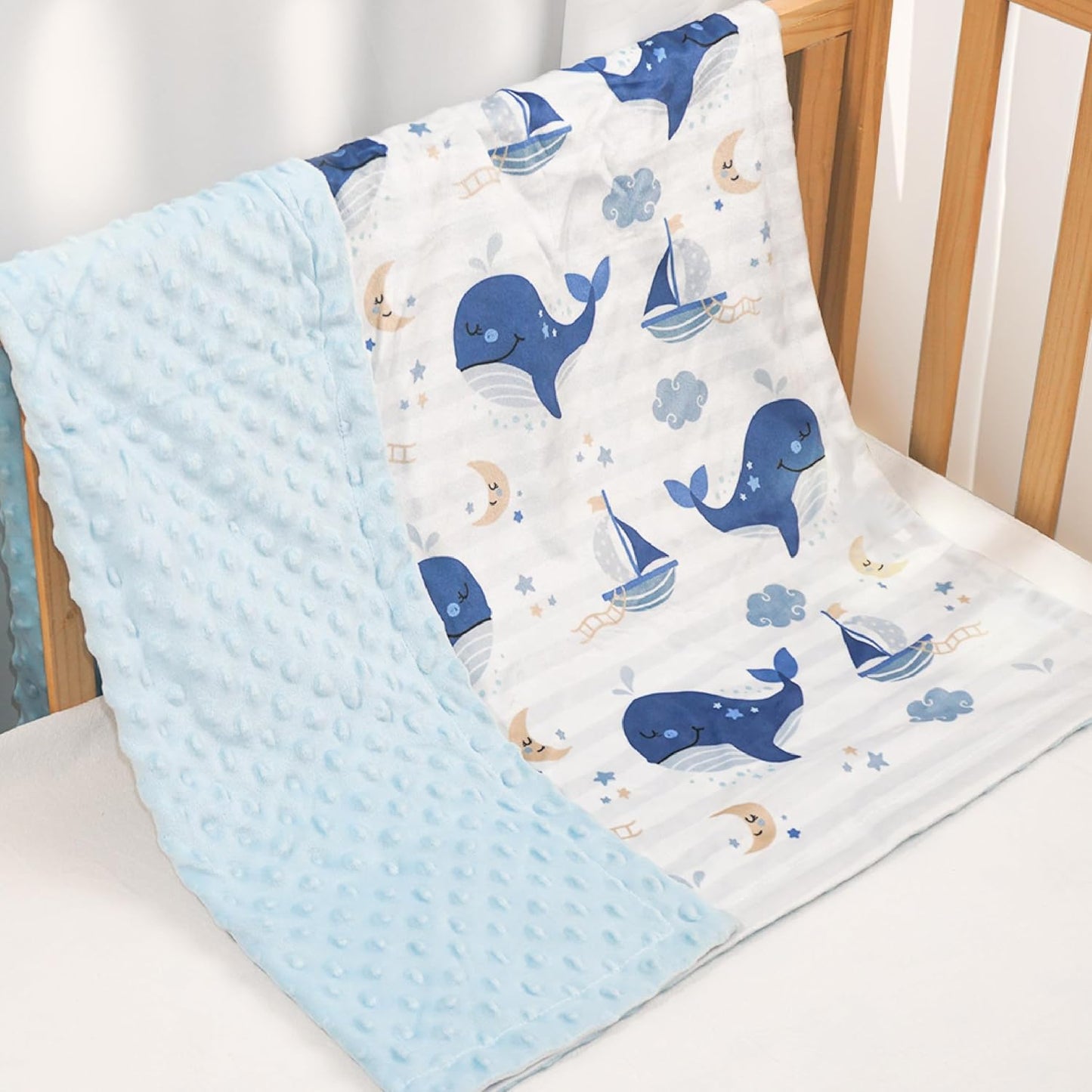 Whale Kid Blanket for Boys or Girl 30x40 - Soft Kids Throw Minky Blankets with Dotted Backing - Nursery Crib Blanket