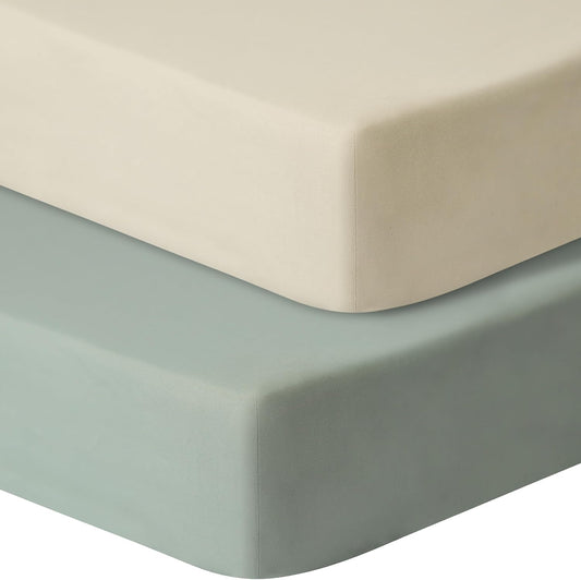 Pack and Play Sheets Fitted, 2 Pack Pack n Play Sheets for Graco Pack n Play Mattress, Unisex Playard Sheets for Boys Girls (Brown & Green, 38 X 26 Inch)