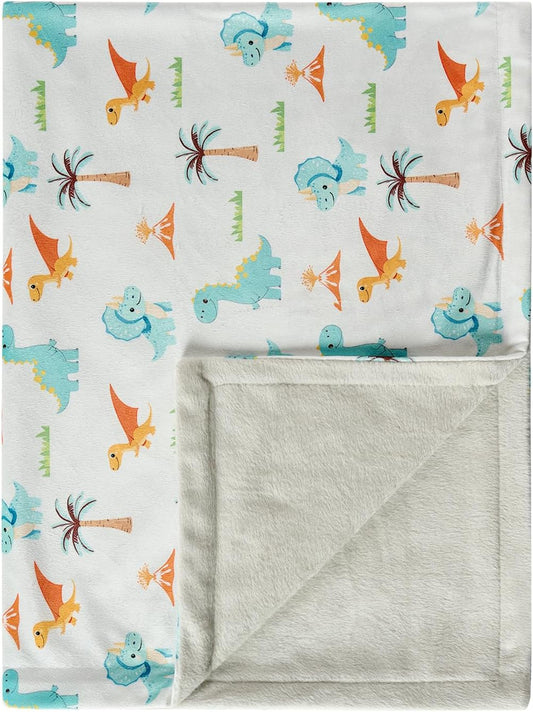 Baby Blanket 30x40 Inches Soft Double Layer Fleece Throw with Multicolor Dinosaur Gender Neutral Crib Blanket for Infant, Toddler, Newborn Baby Girl or Boy Shower Gift