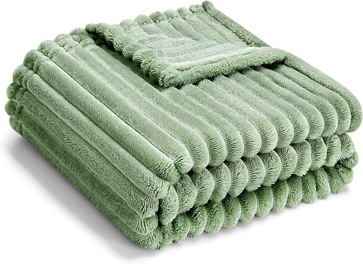 Soft Fleece Baby Blanket Ultra Cozy Green Baby Blankets for Boys Warm and Lightweight Infant Toddler Newborn Receiving Gift with Reversible Stripes for Crib Stroller, 30x40 Inch, Sage Green