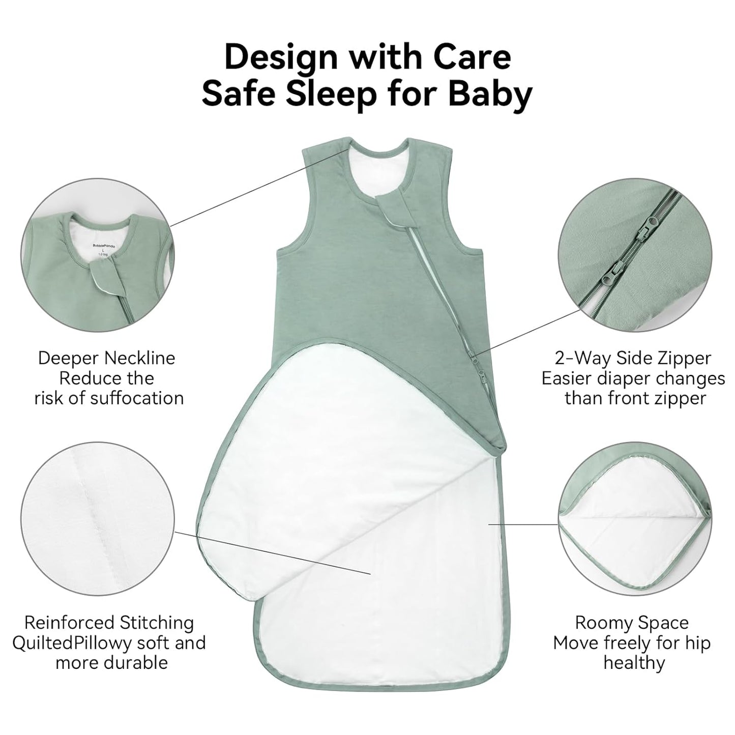 BubblePanda Rayon Made from Bamboo Sleep Sack 6-12 Months 0.5 Tog Soft Lightweight Toddler Sleep Sack for Babies 2-Way Zipper Wearable Blanket Baby 6 Months