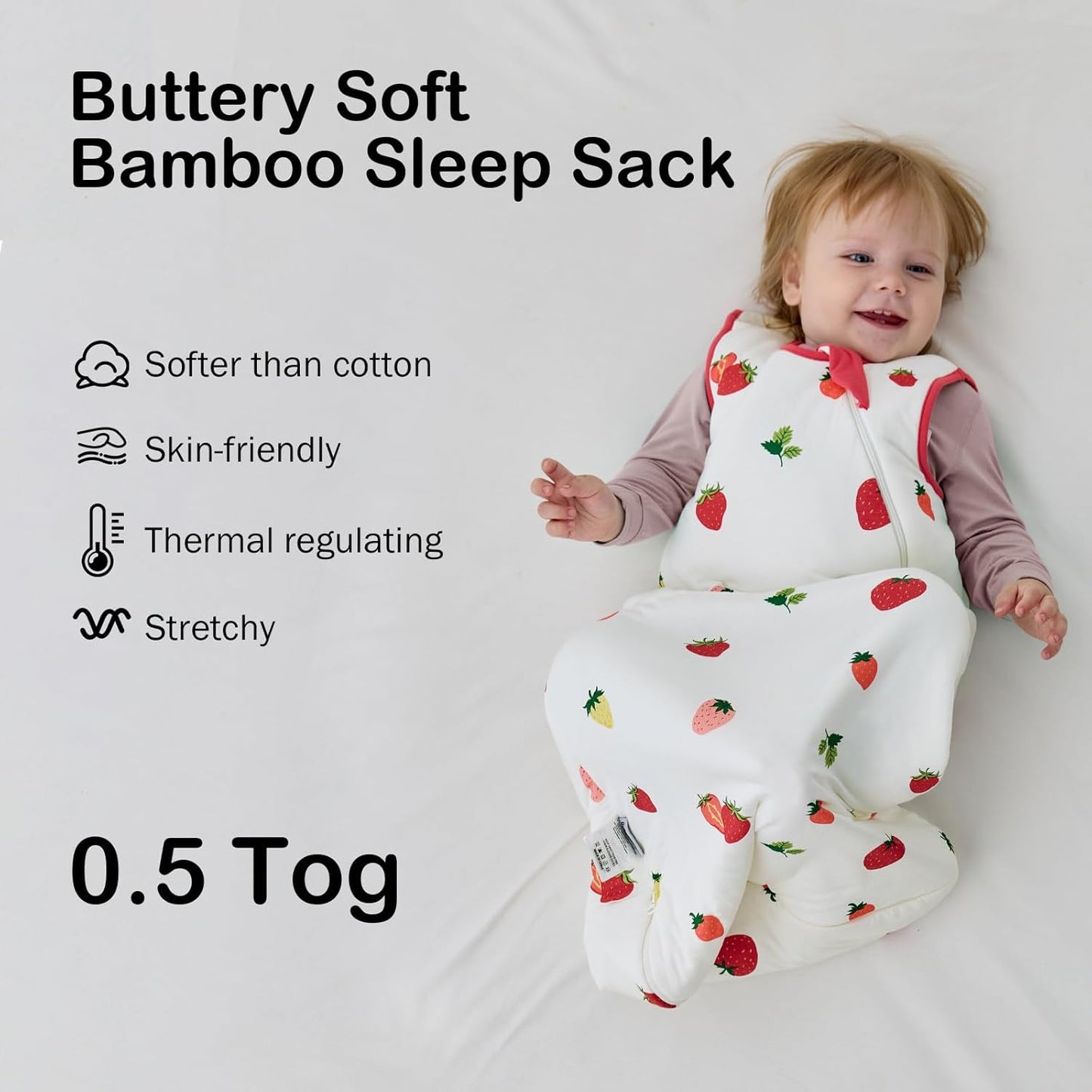 BubblePanda Rayon Made from Bamboo Sleep Sack 6-12 Months 0.5 Tog Soft Lightweight Toddler Sleep Sack for Babies 2-Way Zipper Wearable Blanket Baby 6 Months
