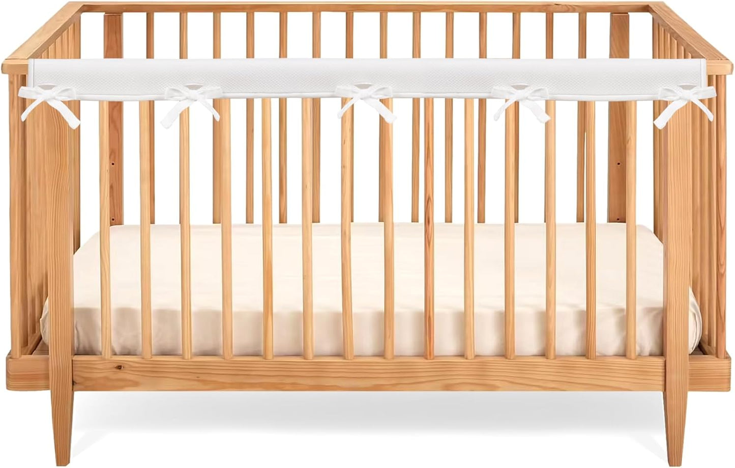 1-Piece Baby Crib Rail Covers for Teething – Add-On Breathable Mesh Rail Guard (51" x 7"), Padded Protector, White (No Pocket) – Complements 3-Piece Set