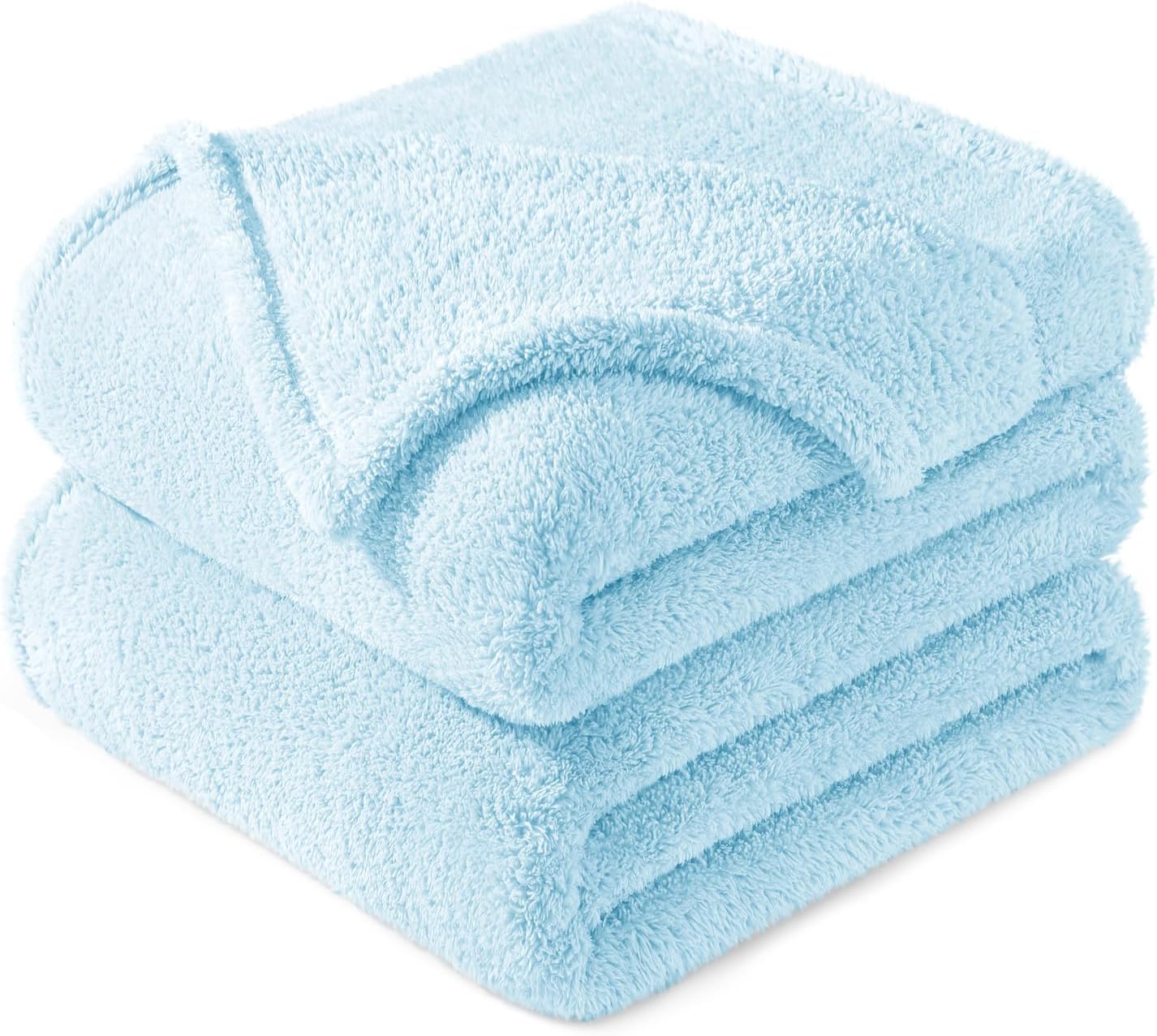 Exclusivo Mezcla Twin Size Flannel Fleece Blanket, Super Soft Velvet Plush Bed Blanket, Fuzzy Cozy and Warm for All Seasons, 60x80 Inches, Light Blue